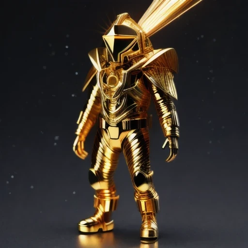 Brilliant Gold Wire Diamond Mayan Star, Coarse Linen Cloak Mummy Head Set Platinum Wire Cyberpunk Light Crossbow Space Station 1:60 Miniature Model, Illustration, Side View Angle, (Side View Angle), Wearing Gold Wire Frame Reflective Sunglasses, Carrying Future Weapons, Very Happy, Side View Angle, Full Body, 3D, (Nautilus) Octane Number Rendering, Perfect Appearance, Collagen Texture
