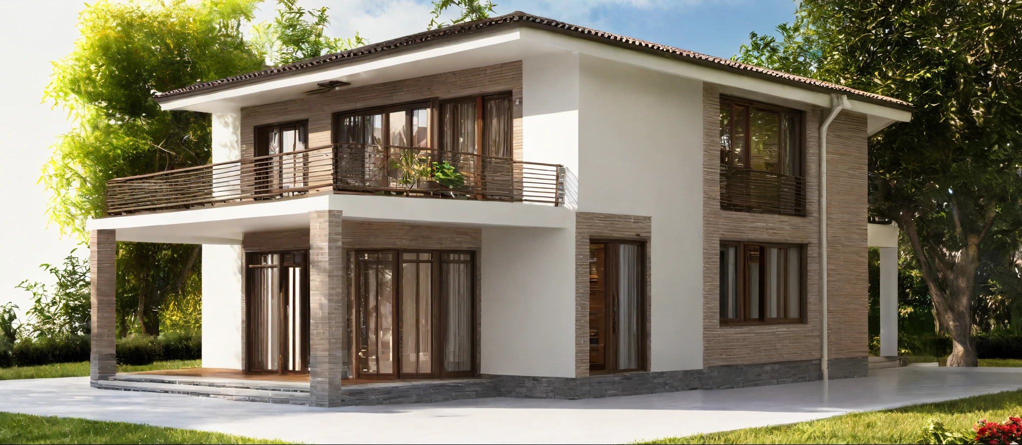 a rendering of a house with a balcony and a balcony, sketch - up, rendered, 3 d rendering, 3d rendering, rendered 3d model, complete house, conceptual rendering, rendering, with 3 d render, with 3d render, perspective view, conceptual, 3 - d render, frontview, architectural concept, d render, render, 2 d render