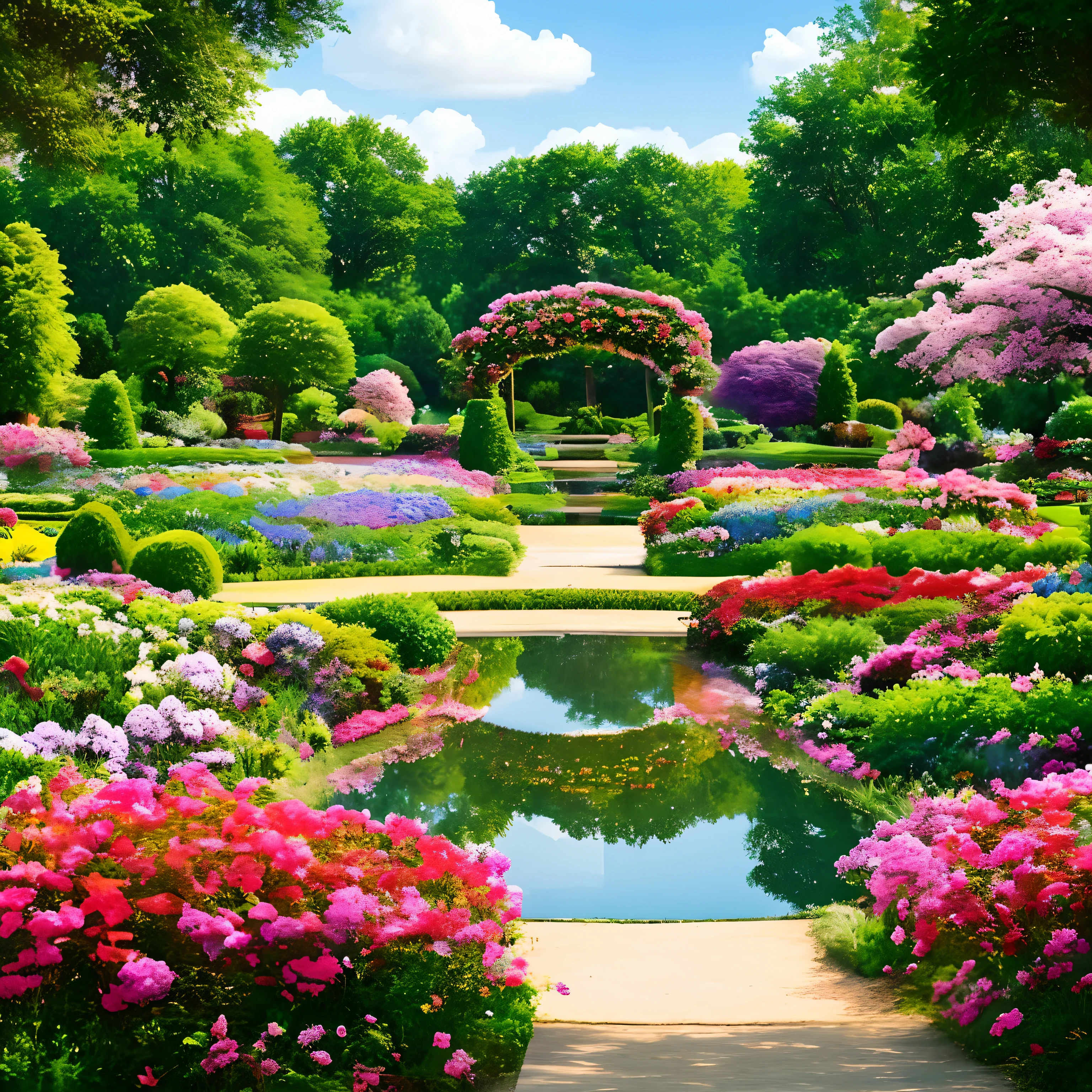 A botanical garden with romantic scene, romantic athmosphere, colorful, 8k, printable --auto