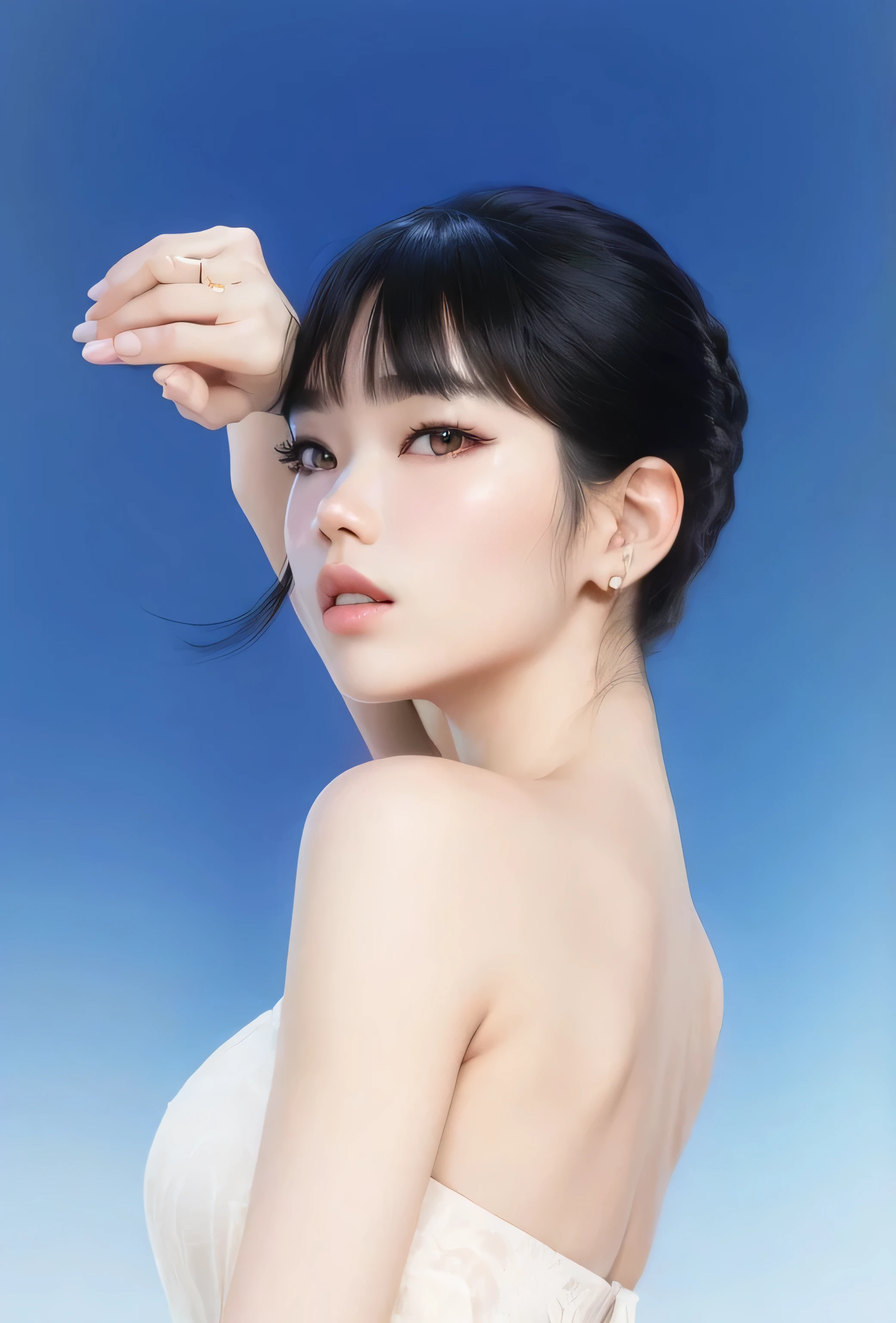 Araffada Asian woman with long black hair and white dress, maquillaje popular de corea del sur, jennie blackpink, maquillaje coreano popular, Parque Roseanne de Blackpink, jossi hacer blackpink, Retrato de Jossi de Blackpink, pale korean adorable face, ulzzang, Lalisa Manoban de Blackpink, Lalisa Manobal, Jinyoung Canela, Young cute pale asian face