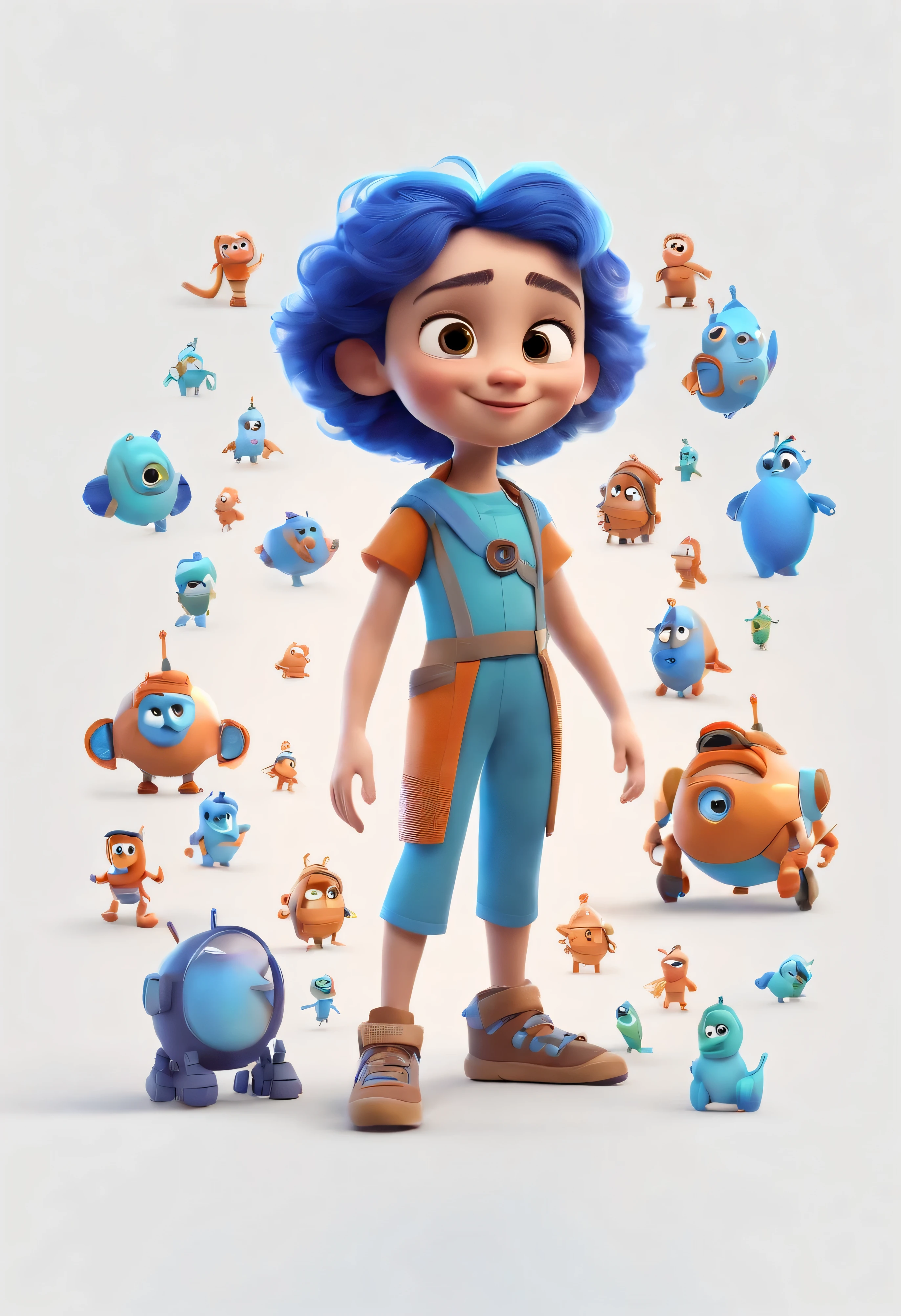 full body,a happy cute ??? standing short hair, vestindo uma fantasia espacial, , fundo branco, barnet, Tom, Estilo Pixar, ....3d, desenhos animados, rosto detalhado, asymmetrical 16k