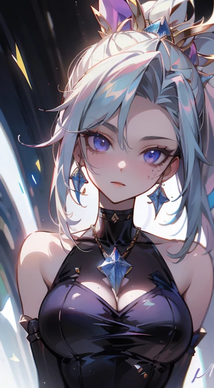 「En una impresionante obra maestra en forma de retrato、Showcasing the highest quality art。El tema de esta obra de arte es、Es una chica capturada con asombroso detalle。」Pixiv Anime Realismo Tendencias、Shibitai Perfect Body Perfect Face、Manos no visibles、disparo de cintura para arriba、pecho gigantesco、Minamoto de la Gran Orden del Destino、Signature fitted purple suit、More detailed 8K.motor irreal:1.4,UHD,La mejor calidad:1.4, fotorrealista:1.4, textura de la piel:1.4, obra maestra:1.8,obra-prima, mejor calidad,objeto Objeto], (detailed face features:1.4)