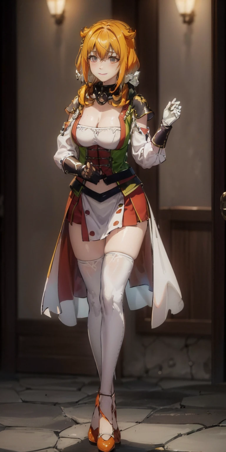 Standing, big breasts, plump, pretty face, thick body, blonde hair, hands covering eyes, seductive expression, showing a happy smile, showing armpits, masterpiece, super mass, 4k quality, high detail, dark elf mother, black nun turban, lace skirt, cleavage, white tights, sweaty, hands on the back of the head, lying on the table, wet transparent clothes, see-through, water vapor, steam from mouth, elevation view, add_detail:1.5