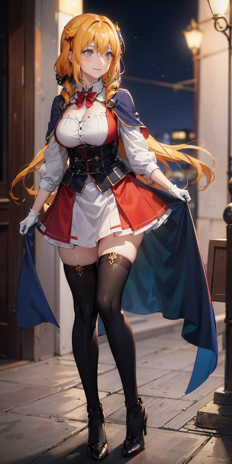 (8k, RAW photo, best quality, masterpiece, pixiv: 1.2),
(1milf, mage, magical girl, awe, brainwashed, blush, dark smile, standing: 1.2),
breast, thigh, heart-shaped pupils,
(blonde hair, shiny hair, drill hair, hair between eyes, blunt bangs: 1.2),
(blue princess dress, long skirt, puff sleeve, blue cape, white long gloves, big ribbon, tiala, white thigh high thights, pumps, jewely: 1.2), ((metalic satin)),
midtown, night, shibuya, shinjuku, tokyo, japan, ruanyi0263, lace, edgHauteCouture, magic circle,