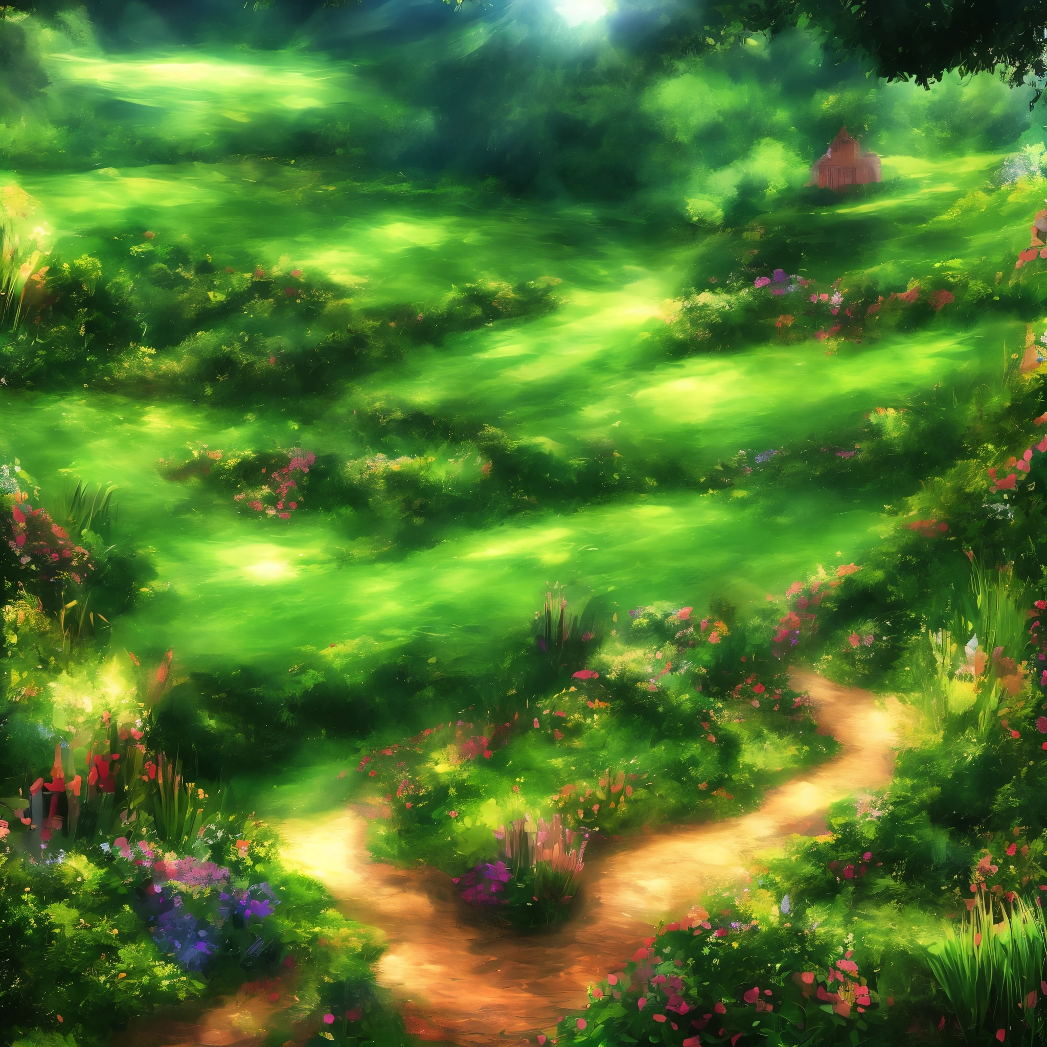 green field with a path