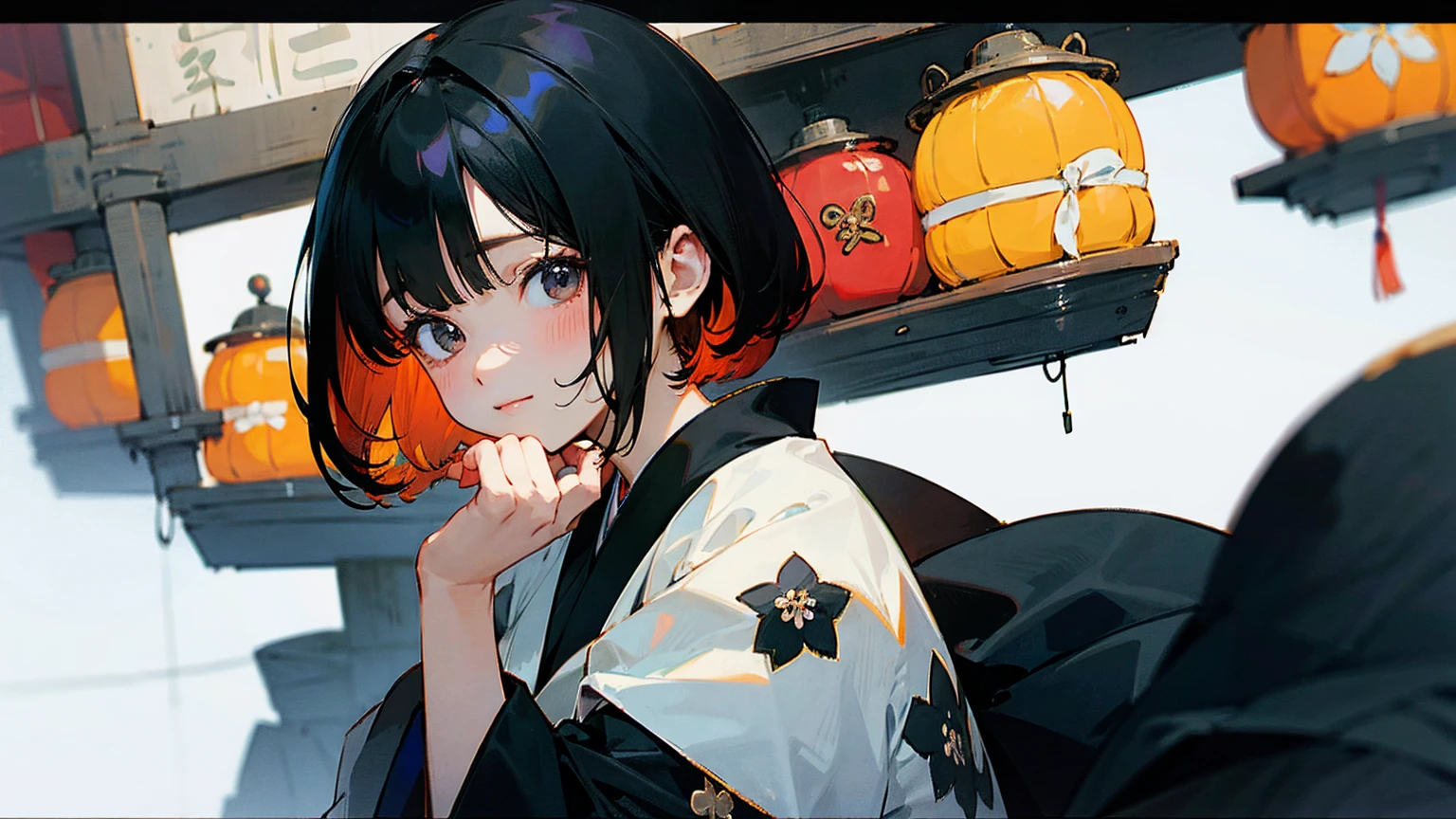 cute Japanese masterpiece hair is short bob black hair