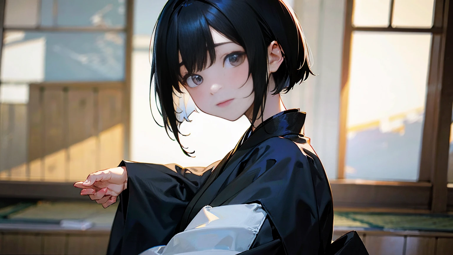 cute Japanese masterpiece hair is short bob black hair