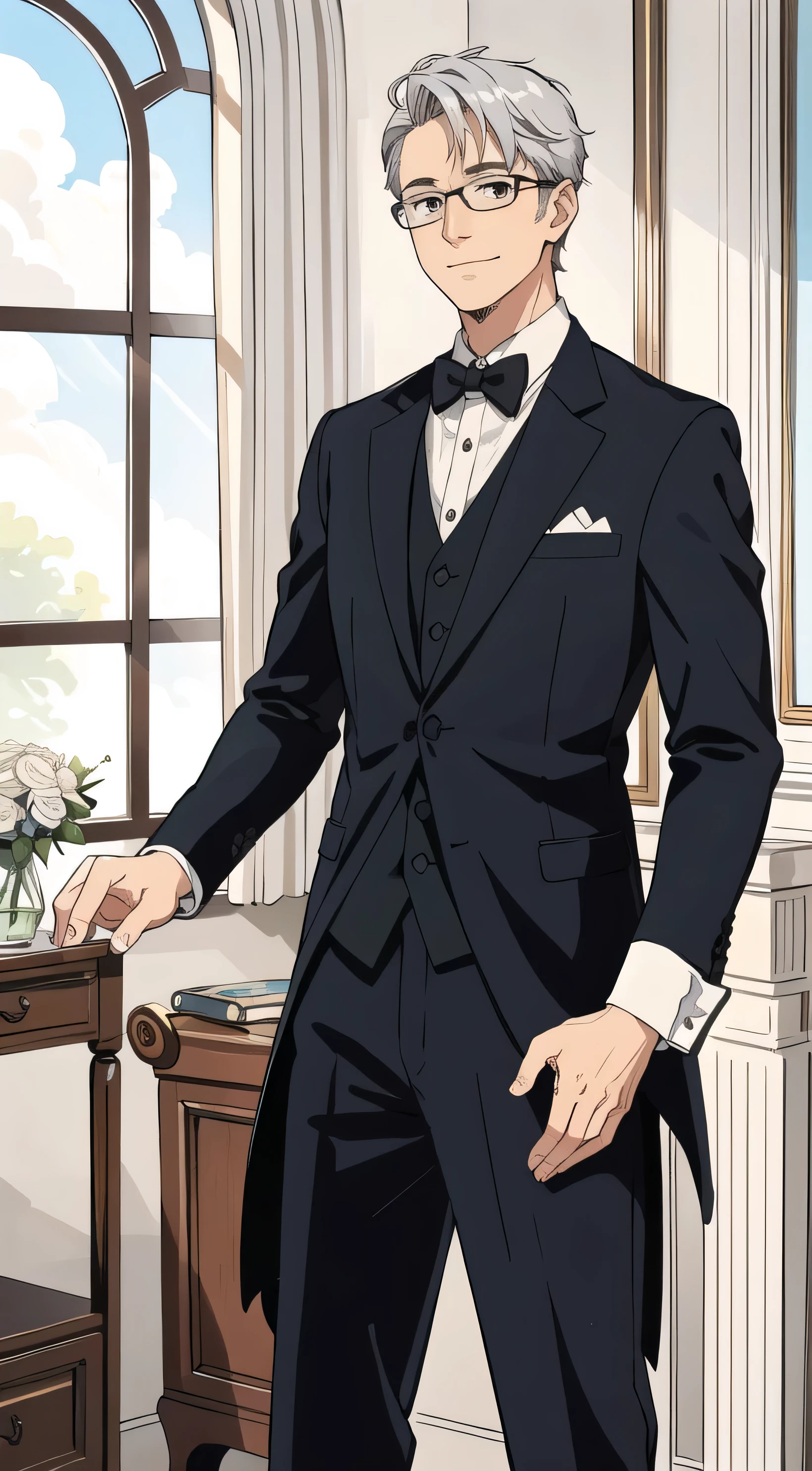 Anime image of a man in a suit and tie standing in a room - SeaArt AI