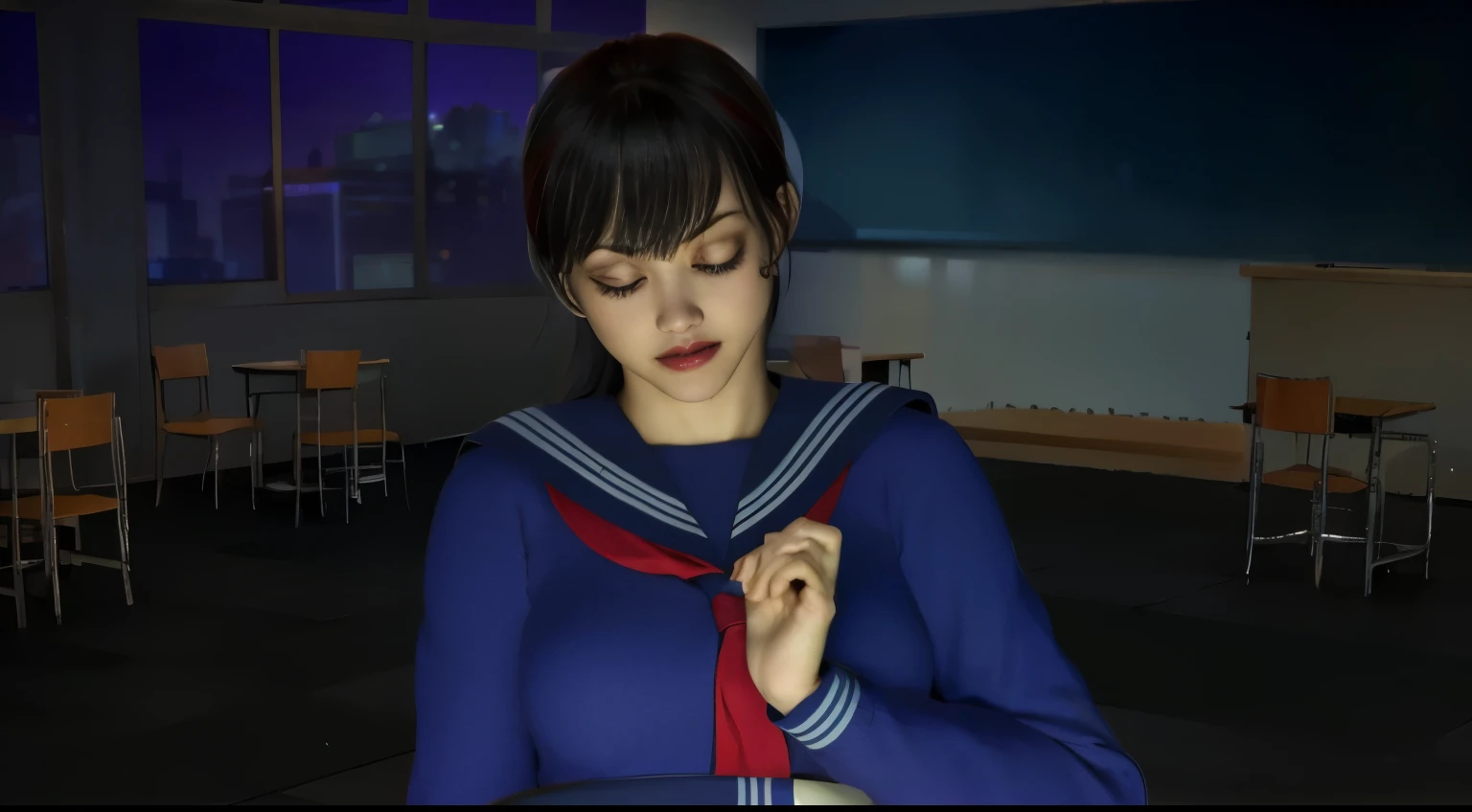 ((she is very surprised and cries、fall into fear))、(8K, highest quality, masterpiece:1.2), (realistic, photo-realistic:1.37), Super detailed,highest quality, ultra high resolution, professional lighting, photon mapping, radio city, Physically based rendering, cinematic lighting, Midnight Road,Depth of written boundary, sharp focus,sunbeam, good composition,(Bokeh:1.2) 1 girl,alone,(whole body), (closed mouth),fine and beautiful eyes, temporarily stop, tight waist,Japanese high school girl, black hair,messy hair,long hair fluttering in the wind,(Ulzzang-6500:1.2) mix 4, hiqcgbody