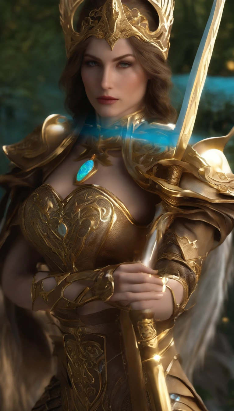 Excalibur, Delicate mango, The sword body is exquisite,well decorated,(((The body of the sword is designed with a blue opal and a light green particle effect shaped pattern..:1.3))), Should, (The sword body is symmetrically decorated:1.3), (The entire Excalibur blade is centered:1.3), Close-up at medium range,(General silhouette:1.3),(Fantastic landscape painting:1.2), Ultra Realistic Photo, super-fine, 8K, Premium wallpapers, the highest picture quality, ..。.。.3D,C4D, tmasterpiece, rendering by octane