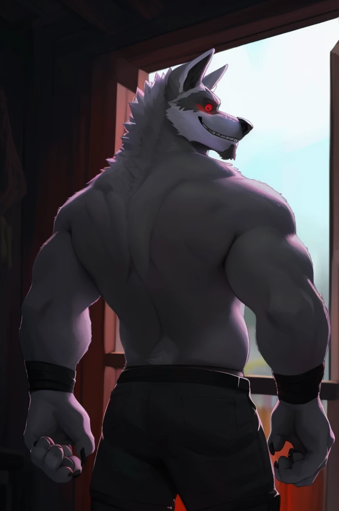 lobo de la muerte, chico, solo, colored sclera, ojos rojos, manto negro, piel blanca, cuerpo completo, antro, (asustado:1.2), (conmocionado:1.3), (dientes apretados con babeo:1.3), (un ojo cerrado:1.5), desde arriba, arrodillado, (hands behind the back:1.3), (mirando hacia arriba:1.5), (fuertemente atado por las manos:1.5), male, muscular, muscular antro, (sudor:1.4), muscular male, envejecido, nada, (ropa interior:1.2), 8K HD, detalle extremo, antecedentes detallados, Cueva oscura, por Pino Daeni, (por Ruadri), por virtyalfobo,