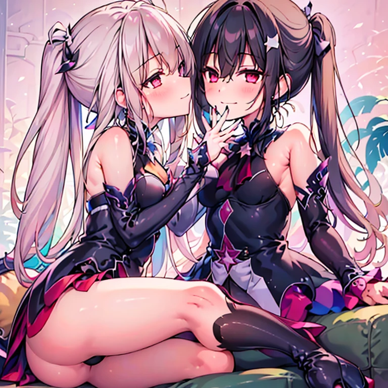 (masterpiece, best quality:1.2), 1 girl, alone,a ponytail,Star hairpins and black feather hairpin,nail art