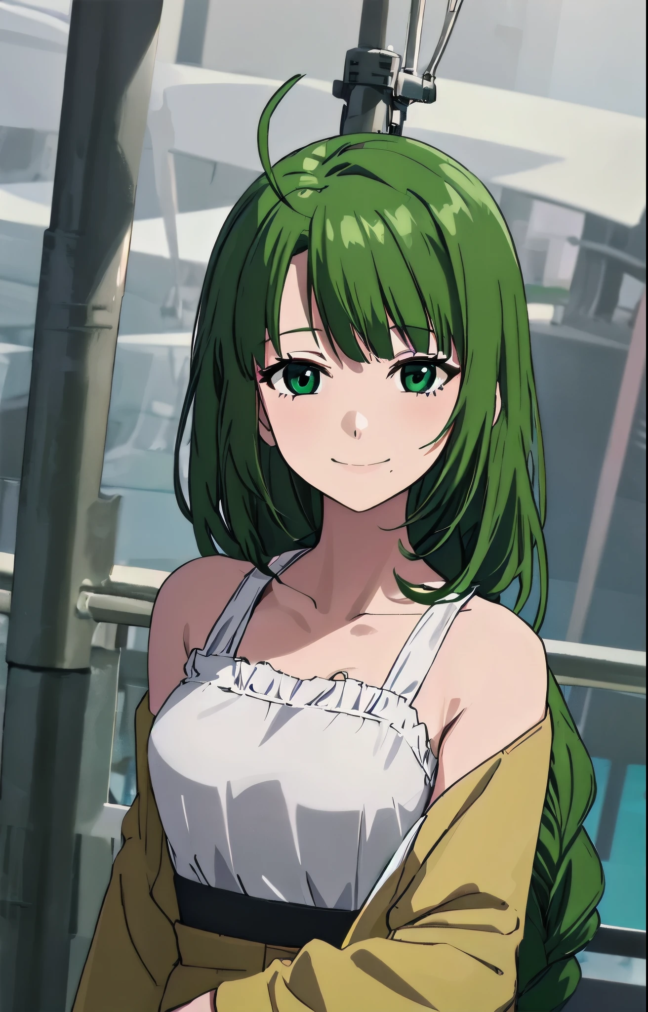 1 girl, alone, Upper body, face-to-face audience, looking at the viewer, smile,green hair,