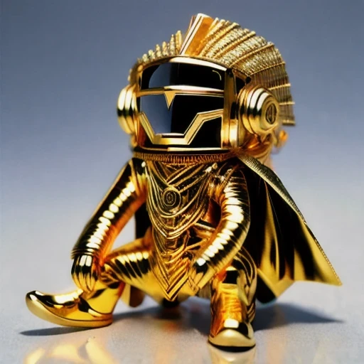 Brilliant Gold Wire Diamond Mayan Star, Coarse Linen Cloak Mummy Head Set Platinum Wire Cyberpunk Light Crossbow Space Station 1:60 Miniature Model, Illustration, Side View Angle, (Side View Angle), Wearing Gold Wire Frame Reflective Sunglasses, Carrying Future Weapons, Very Happy, Side View Angle, Full Body, 3D, (Nautilus) Octane Number Rendering, Perfect Appearance, Collagen Texture（（whole body））