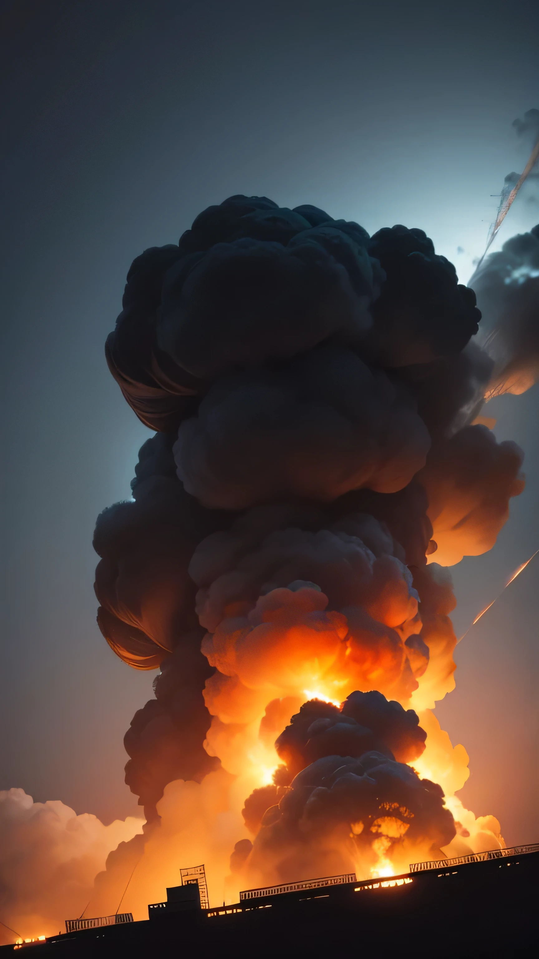 Hiroshima and Nagasaki atomic bombs, explosion, night, people siluet, 8k