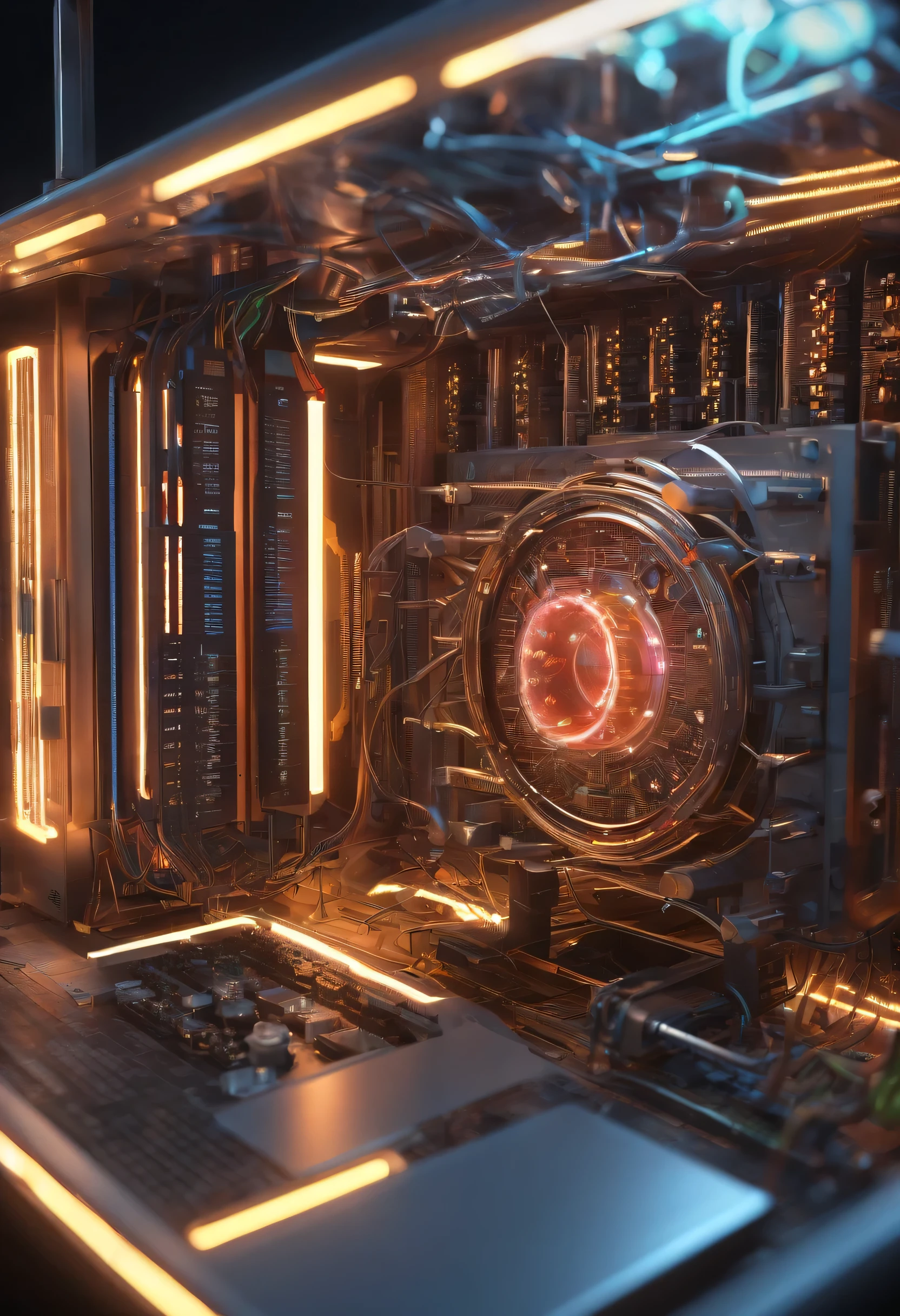Highly detailed image of futuristic quantum computer.