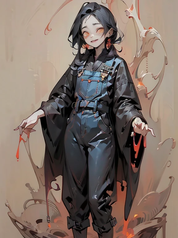 (masterpiece: 1.2, highest quality), (snap shot), flat illustration, creepy appearance, unique atmosphere、coveralls overallysterious girl、full body,
