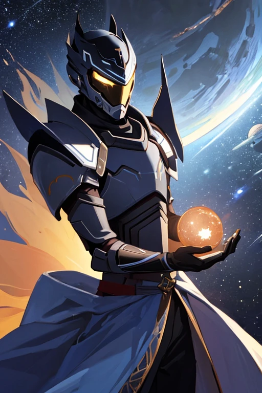 (masterpiece, best quality), intricate details, 
OWgenji, 
 darkstar style, glowing, space, planet, star /(sky/), black hole, armor, helmet,
