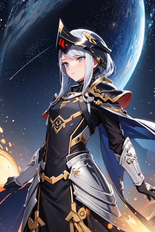 (masterpiece, best quality), intricate details, 
OWgenji, 
 darkstar style, glowing, space, planet, star /(sky/), black hole, armor, helmet,