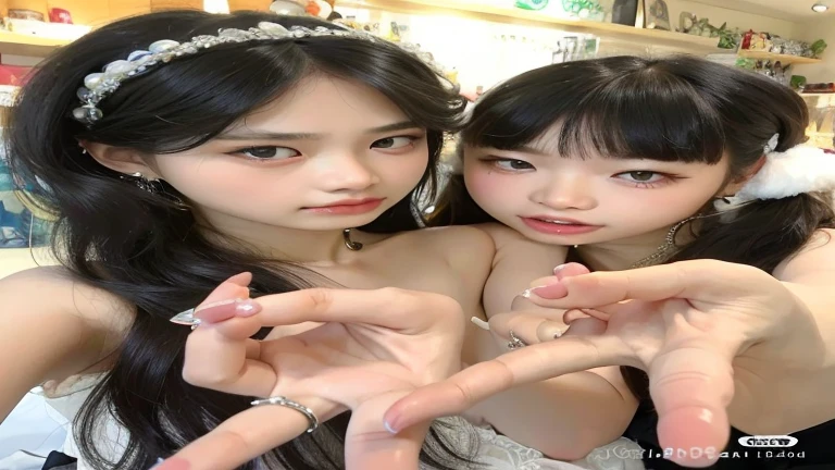 two asian girls making a heart with their hands, ulzzang, Lalisa Manobal, jennie rosa negro, sha xi, 8K)), kanliu666, 8K selfie photograph, sao 8k, SFW, and - girl, e-chica, nixeu y sakimichan, strange eye, jossi de blackpink