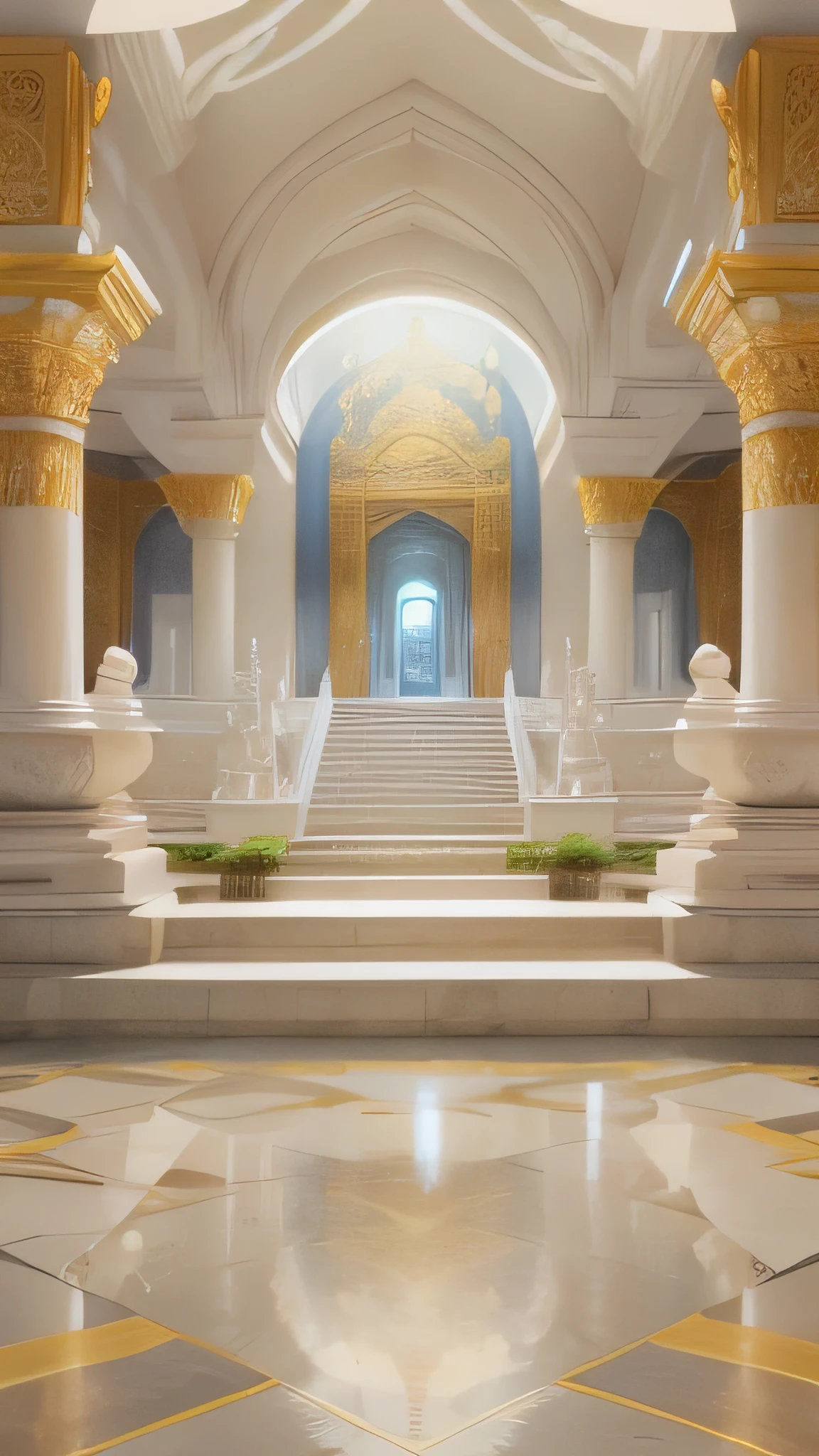 arafed image of a large white and gold building with a blue floor, the temple of truth is white, temple background, exquisitely designed throne room, thai temple, light kingdom backdrop, ornate and intricate backdrop, a mystical temple, thai architecture, inside a palace, huge futuristic temple city, thailand art, from inside the giant palace