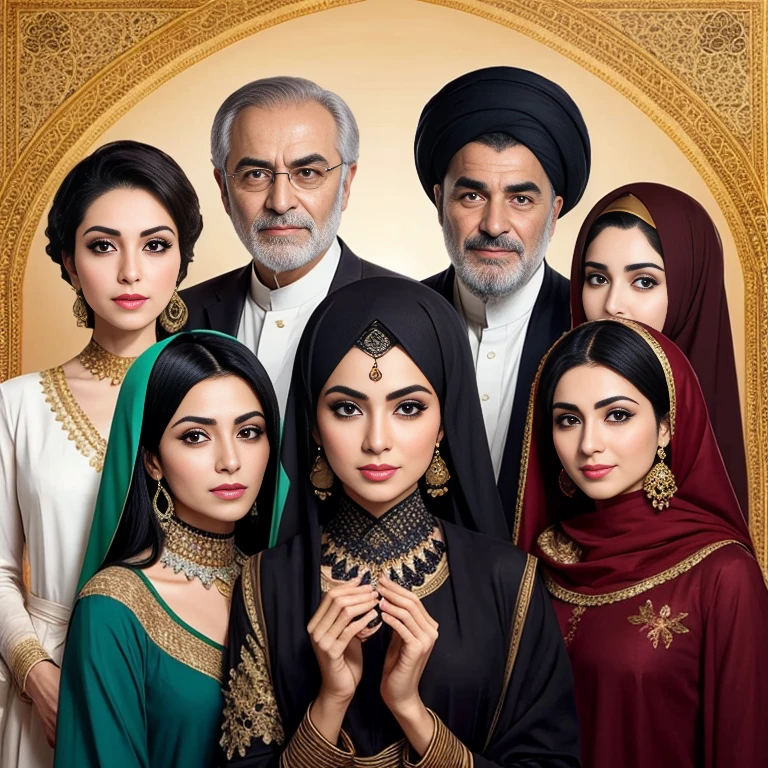 a perfect group of  Iranians. focus on the characters' faces