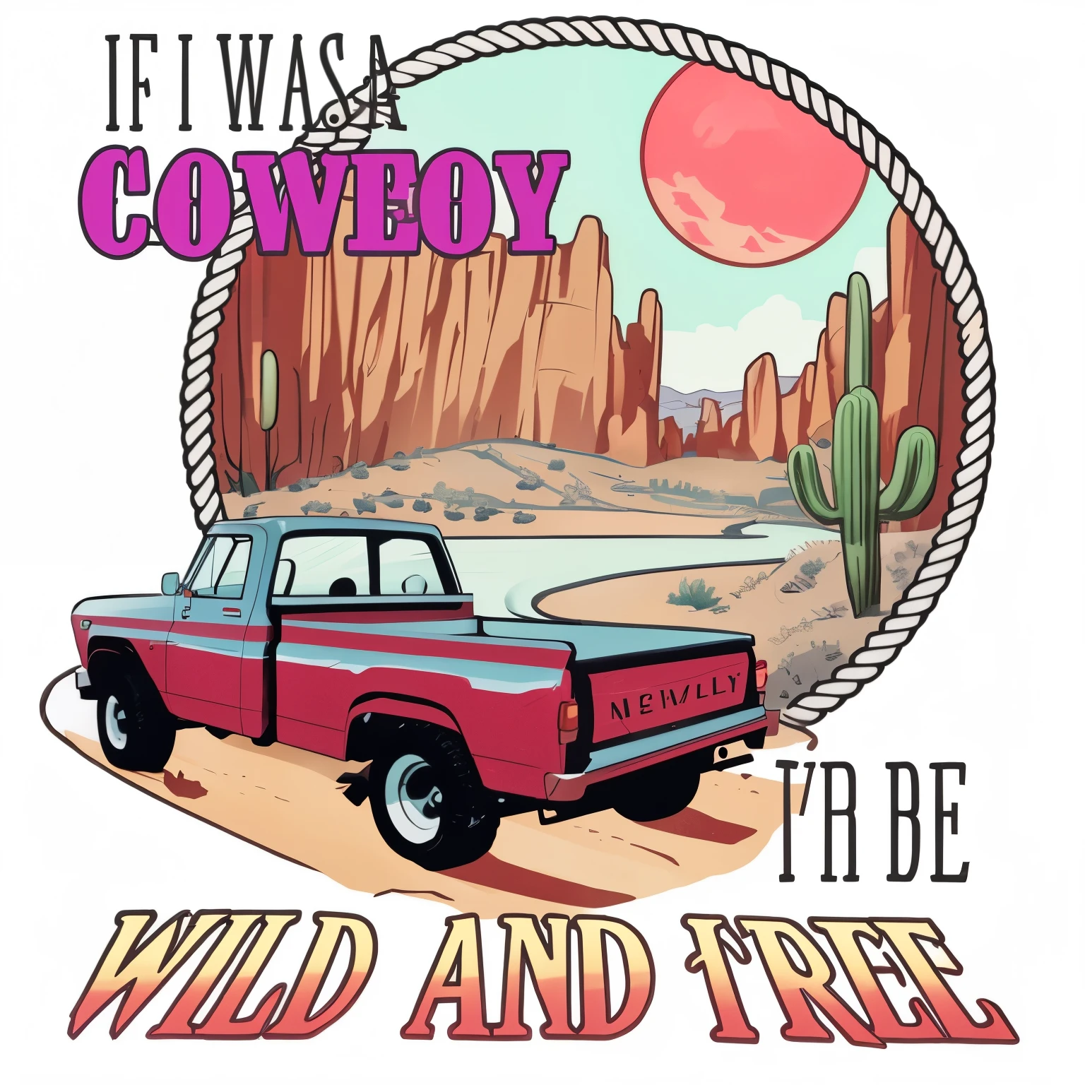 a red truck with a cowboy on it is in the desert, 🐎🍑, cowboy themed, old west, on wild west, wild west, wild west theme, 女cowboy, cowboy, inspired by Clint Cearley, nation, 🚿🗝📝, cowboy style, Western comic book style, Western comic book style, Retro illustration, Neil Young Design, inspired by western comics