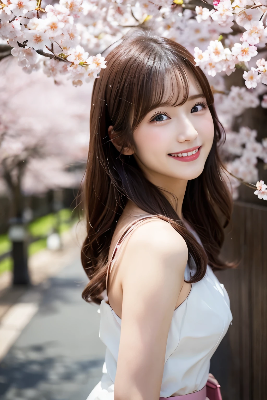 hostess&#39;s face、OL、high quality、surreal、healthy、smiling face、Slender perfect figure、japan beauty、 perfect eyes、beautiful skin、cherry blossoms、cherry blossoms並木、cherry blossoms吹雪