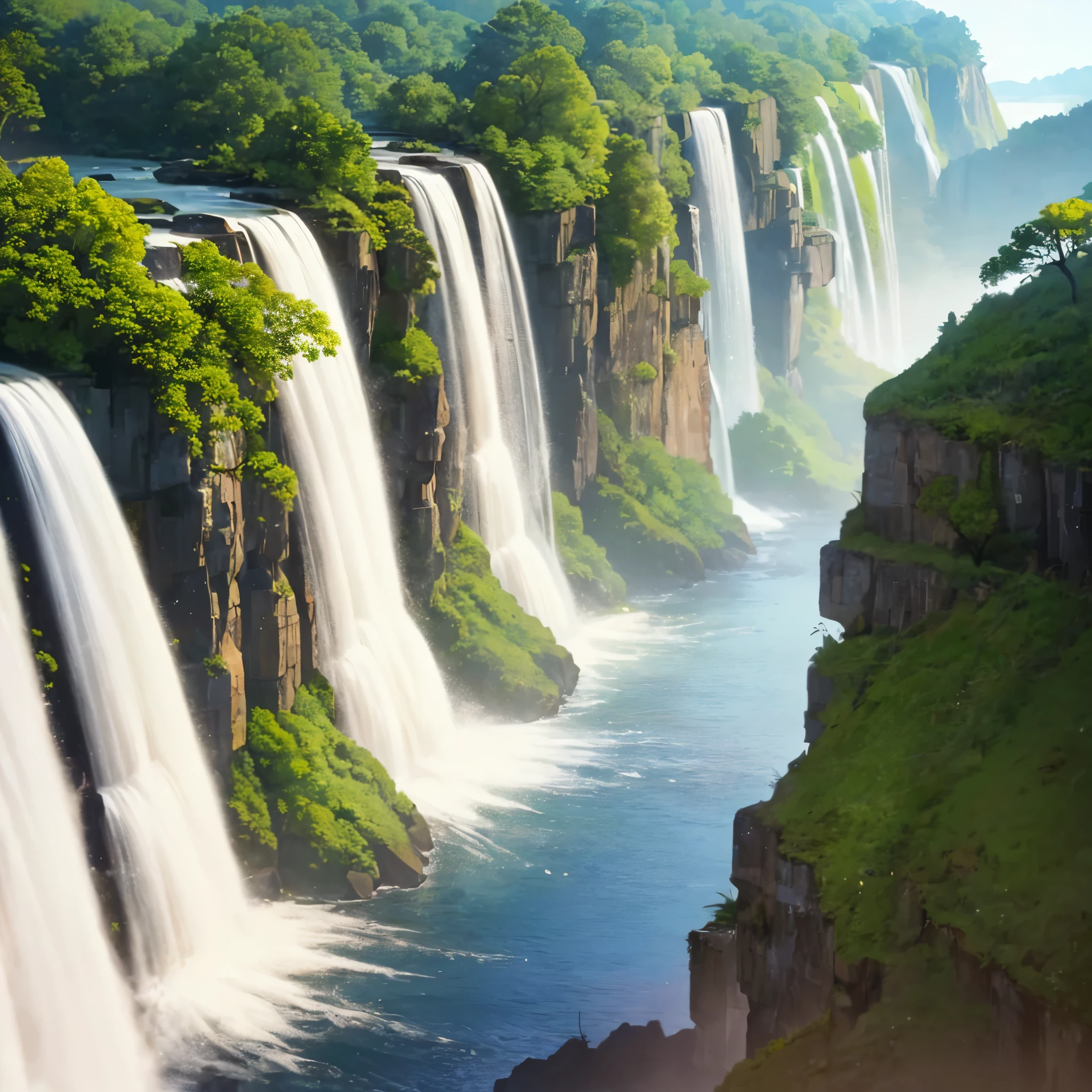 The main subject of the picture is Lushan Waterfall,The water flows like practice,Flying down,The characteristics are the majestic momentum of the waterfall and the dynamic feeling of rushing down.,The art style adopts a perfect combination of realism,Elements include the cliffs on both sides of the waterfall、The swirling clouds、Mountains in the distance,Stunning visual effects,The color characteristics are mainly fresh blue-green tones,Showing the freshness and vitality of the waterfall,High definition,Presents delicate and realistic picture quality,Proper lighting treatment,Create a light and shadow effect,Master style highlights,Demonstrated professional level skills,Perfectly presents the magnificent scenery of Lushan Waterfall。