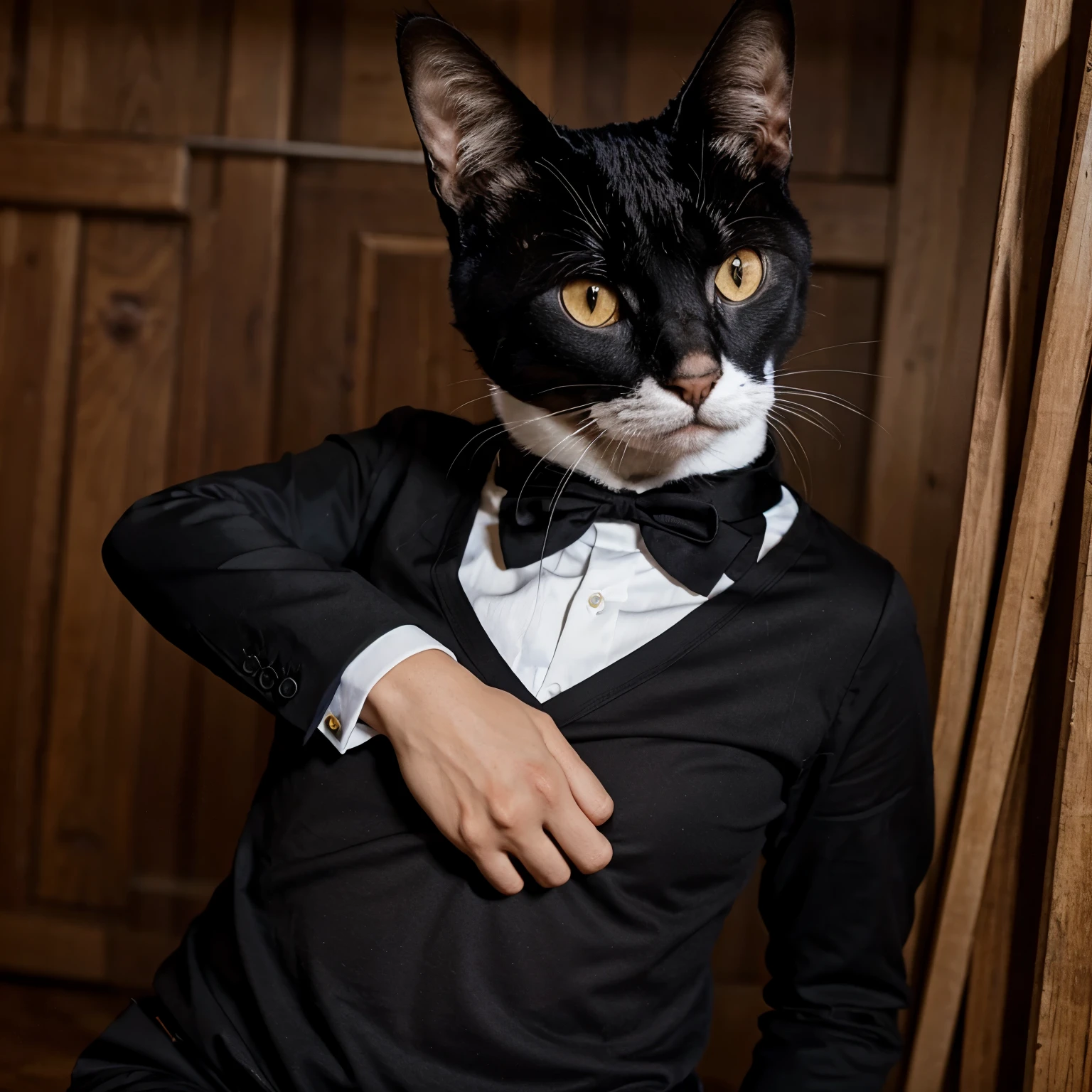 Quiero un gato con traje negro estilo blus