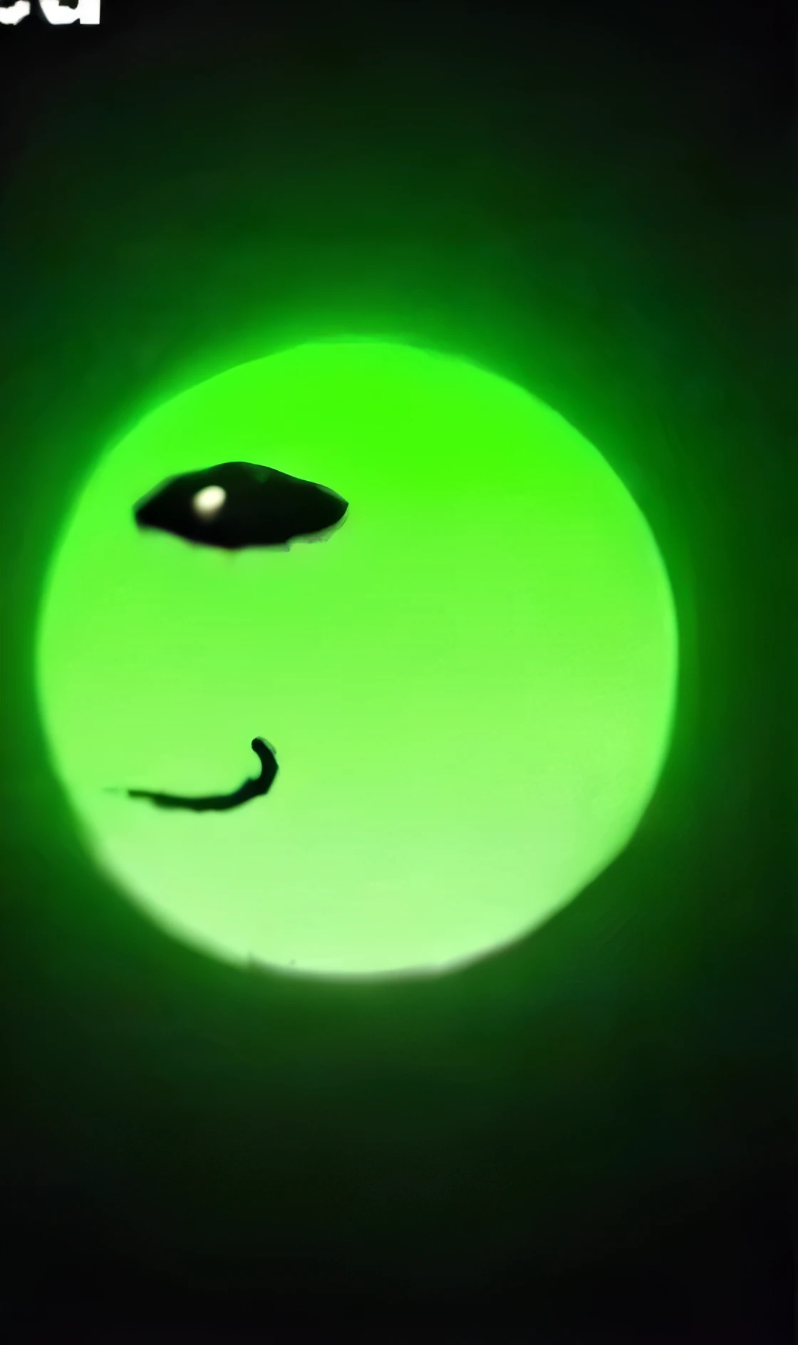 um close de um rosto sorridente verde no escuro, rosto de menta brilhante, olho brilhante, Laughing alien face, Rosto brilhante, sorriso maligno e olhos brilhantes, olhos verdes brilhantes, gelatinoso com um sorriso, radiant alien, grandes olhos brilhantes, zoom on alien face, criatura cara brilhante, cara verde, ele tem um brilho vindo dele, rosto amarelo brilhante