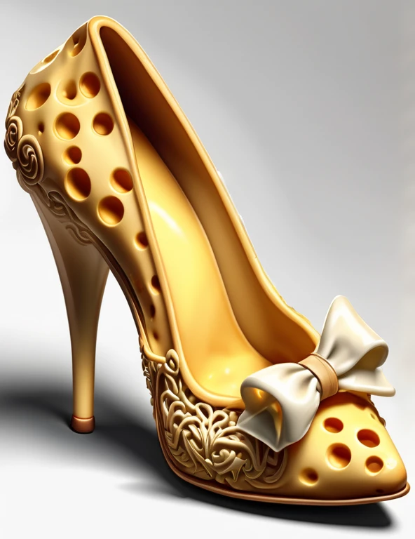 Cheese High Heel Shoe, 8k, digital art, high quality concept design, elegant, intricate details,  