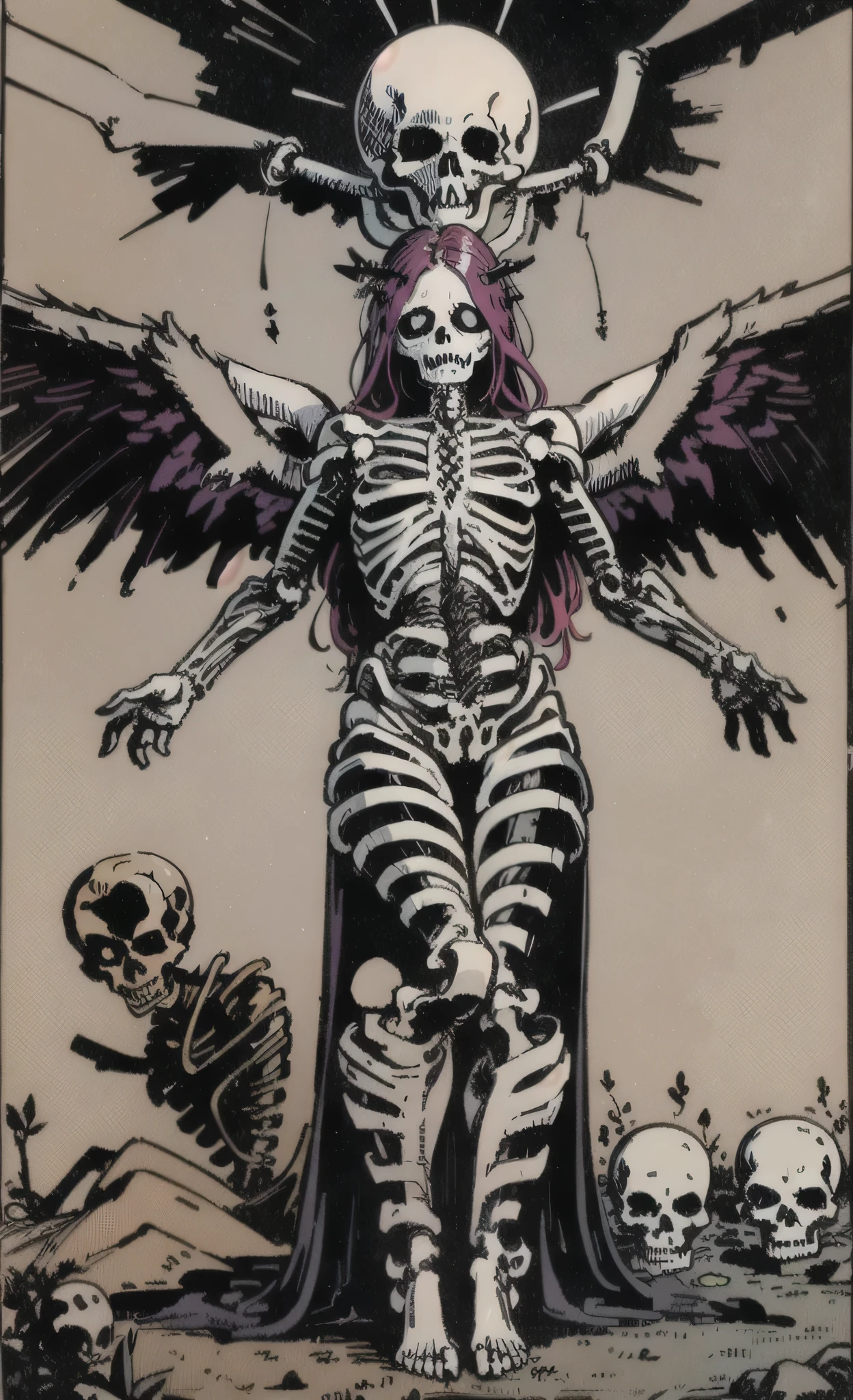 tarot card, the death, sexy, fallen angel, half skeleton
