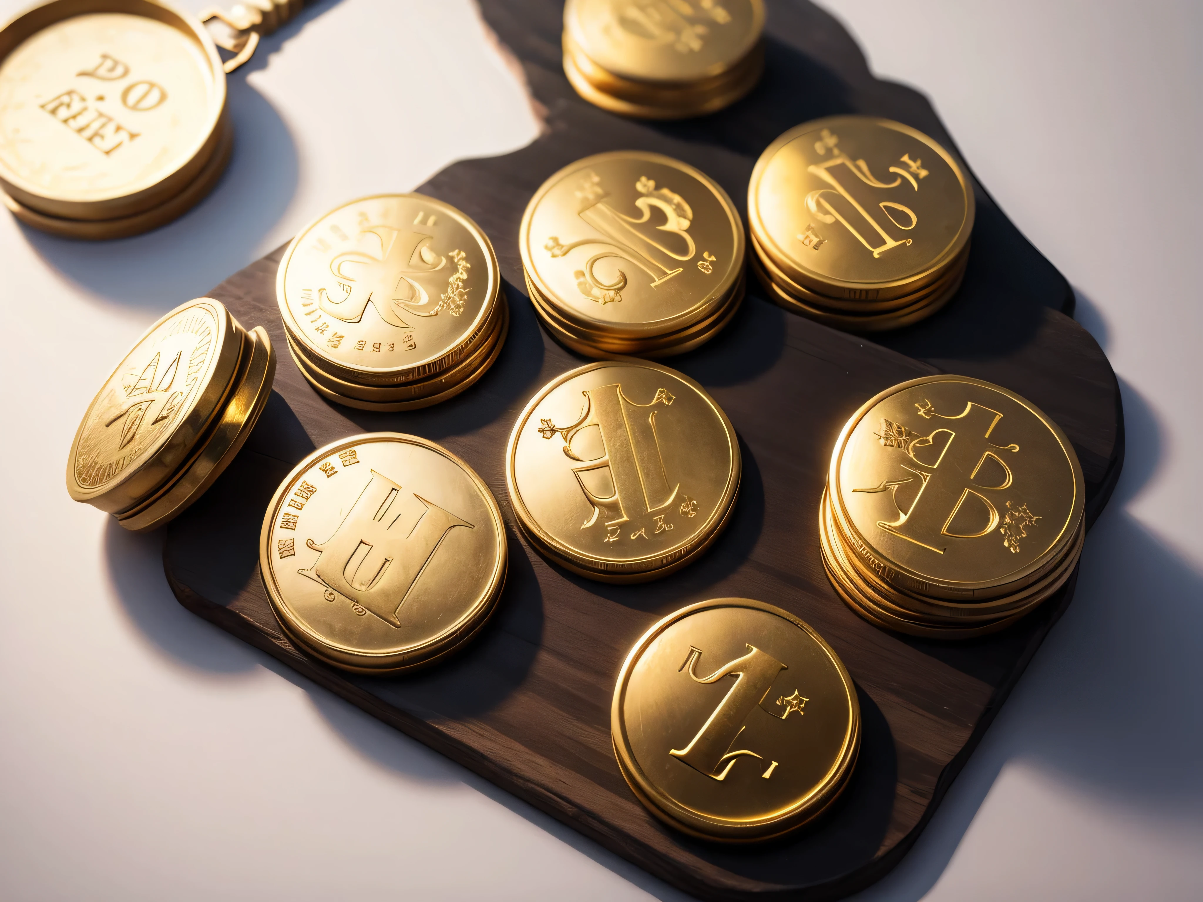 Gold coins on a white surface