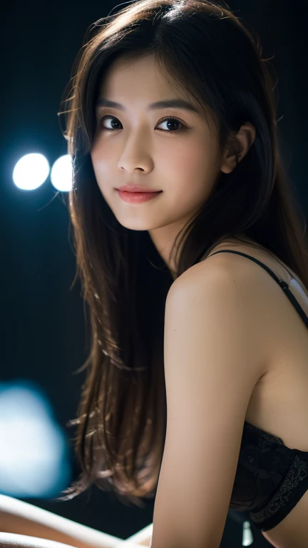 best quality, epic reality, ((in the pitch black darkness :1.4)), ((portrait:1.5)),(background: dark ) high contrast ,glorious picture, Minimum illumination, lighting Face, she's comFortable, wearing clothes, It seems, (8K, original photo, best quality),(epic reality:1.5), a woman, Face,(delicate eyes:0.8),(looking at camera:1.4), (best quality), ( high contrast, Deep shadows),intricate details,cinematic,((skin:1.4)), (long dark hair:1.3), long hair, messy ,(high dynamic range:1.5),detailed, color, upscale, masterpiece, original photo (20 years old, looking at the audience), beautiFul, (wearing underwear,), perFect, Nature, perFect composition, portrait, perFect Face, Smile expression, charming eyes, Bright details, Tightly closed lips, (高skin细节),, (blue tint: 0.6), (Sale: 0.8), (bloody: 0.7), Accent lighting , (backlight: 0.5), Medium depth oF Field, Canon 5D, 50mm lens, F/4 apertures, (Super detailed, intricate details), sharp Focus, soFt color, 8K, absurd, 80mm, dark background, photography, Smile, Pinay, Filipina, Moderate ,