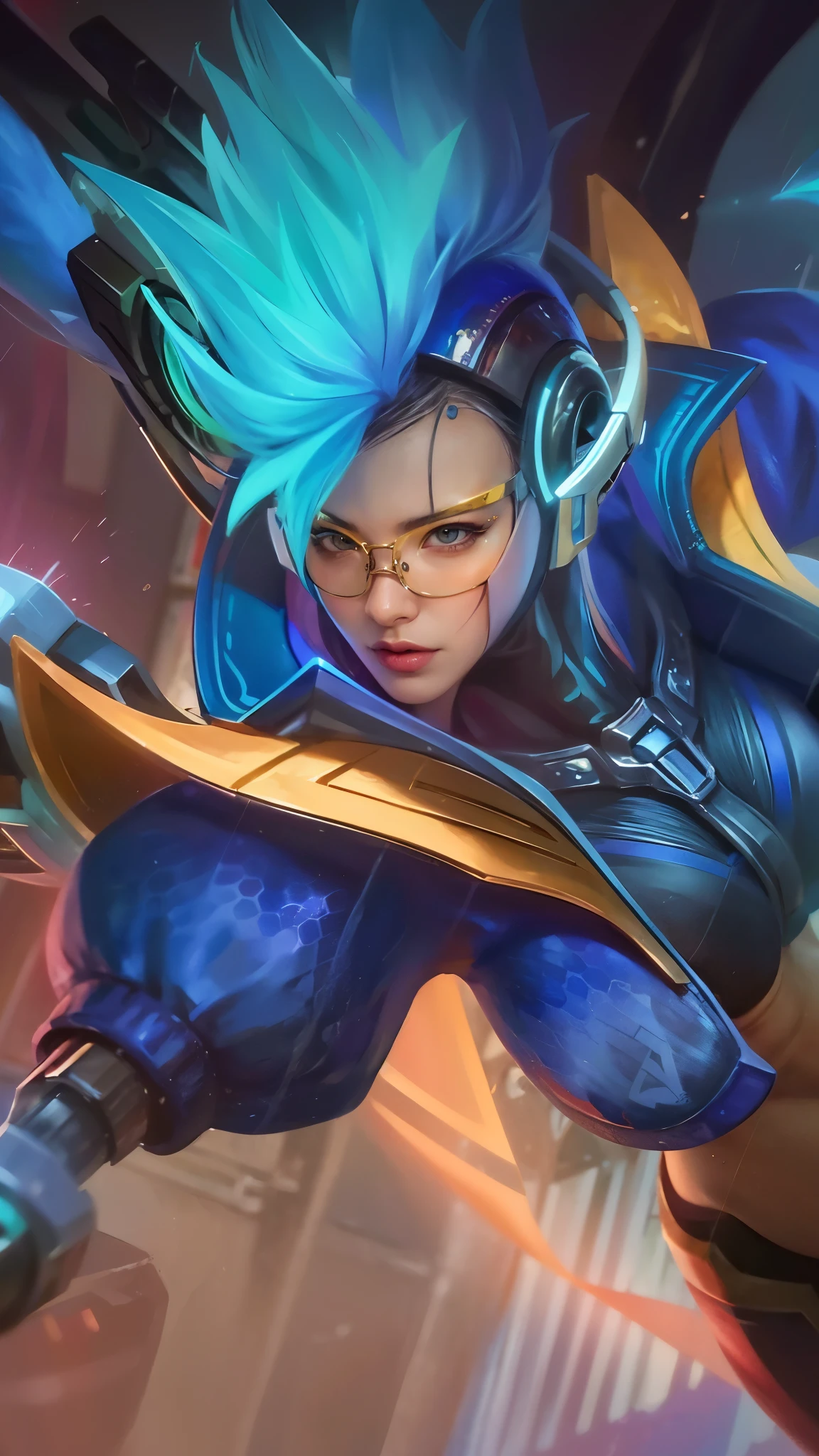 a close up of a person with a blue hair and a helmet with glasses, extremely detailed artgerm, artgerm detailed, artgerm lau, graphic artist artgerm, qiyana, senna from league of legends, artgerm. high detail, kda, style artgerm, artgerm jsc, trending artgerm, artgerm style, 8k, ultra hd, ultra detailed texture, hyper realistic, masterpiece, detailed texture, detailed face, detailed skin, detailed lighting, (photorealistic:1.5), best quality, beautiful lighting, cinematic lighting, professional lighting, ultra highres, realistic, detailed hair, real hair, high quality, (realskin:1.5), extremely detailed, finely detail, ultra-detailed