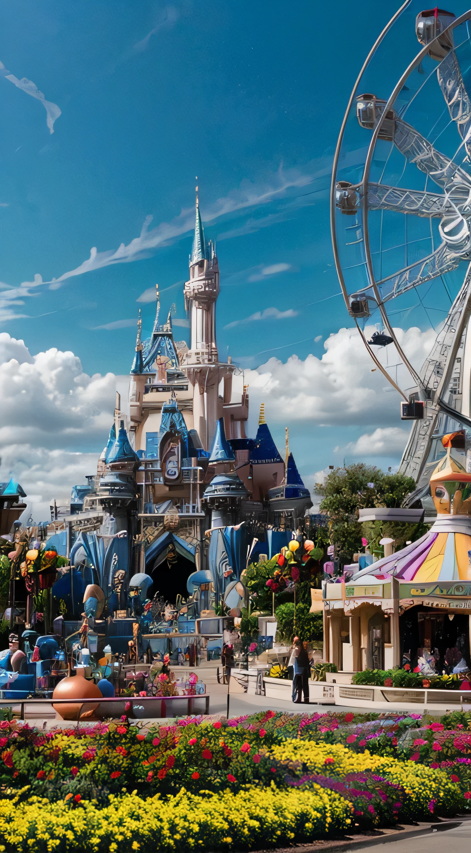 A dreamland like Disneyland、color々Scenery of attractions　(((Lots of attractions)))Vehicles and、There is also a parade　There are lots of Disney characters