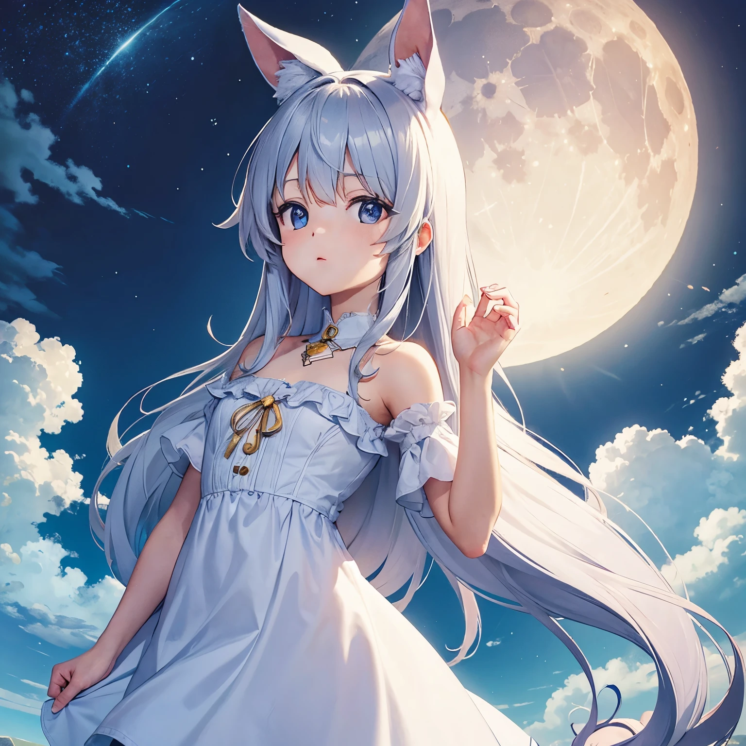 

2. Una luna creciente en medio de un cielo estrellado.

