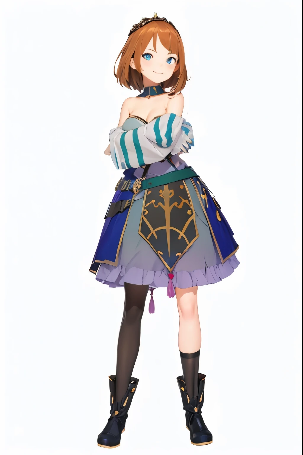 fearless smile,brown hair,beautiful girl,blue eyes,arms folded,dress,4k,8k,highest quality