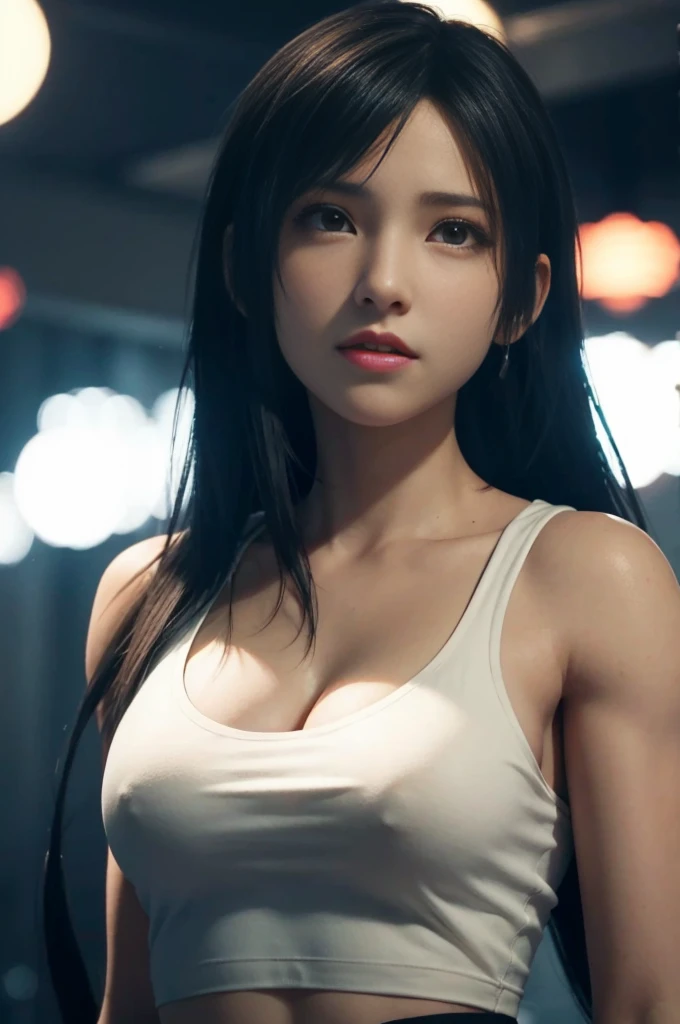 "tifa lockhart" (melhor qualidade,ultra-detalhado),(Realista:1.37), Rosto bonito e detalhado, textura ultra realista, rosto delicado, corpo delicado, athletic body