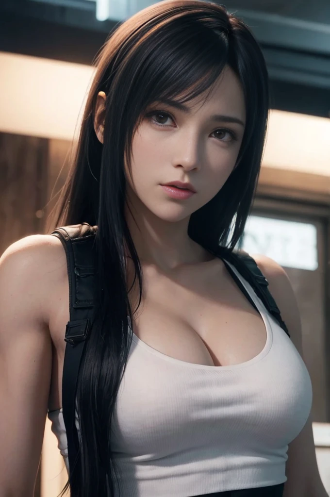 "tifa lockhart" (melhor qualidade,ultra-detalhado),(Realista:1.37), Rosto bonito e detalhado, textura ultra realista, rosto delicado, corpo delicado, athletic body