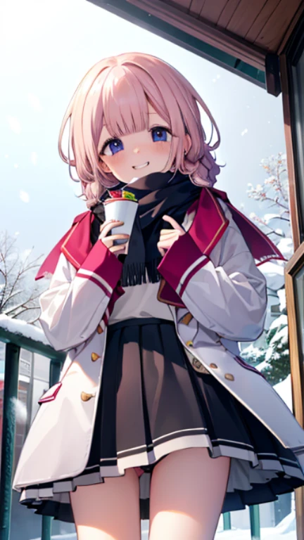 、Peep、A sneak peak、Shyness、blush、embarrassing、blush、peak、High resolution、Full HD、8K quality、、wear a coat、snow原、snow像、snow、cold、scarf、scarfを巻く、降snow、Terrace seats、、cafeteria、、droopy eyes、upper grade、peek from below、、Look at top left、stare、、highlight on eyes、lively eyes、clear eyes、Beautiful eyes、laugh at、grin、Skirt flip、Holding the skirt in the hands、roll up the skirt、Animal Panties、Panty figure、lift up skirt、thighs、charm