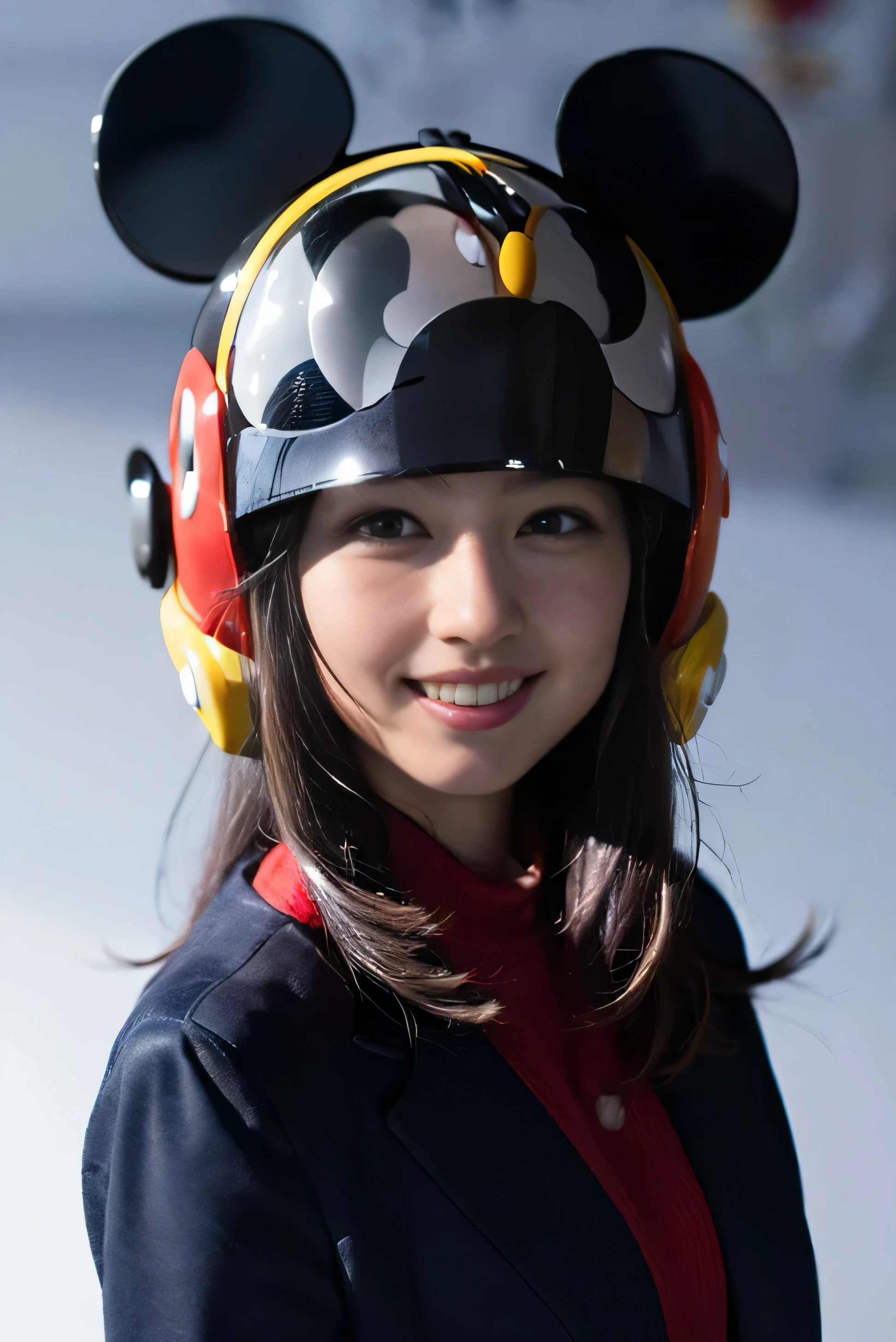 ((((((Mickey Mouse Ski Helmet))))))innocent 20 year old girl、(((There is a large dog nearby)))1 beautiful Japanese woman,Very pretty and slender、outstanding style 、Super high quality,((8K、RAW photo、highest quality、masterpiece:1.2)、super detailed、超A high resolution、1 girl、smile, pieces fly, highest quality, figure, Super detailed, small details, High resolution, 8K Dende Wallpaper, Perfect dynamic composition figure,masterpiece, highest quality, realistic, Raw photo, Digital single-lens reflex camera, beautiful japanese girl, 25 years old, alone,highest quality, shape, Super detailed, finely, High resolution, 8k wallpaper, perfect dynamic composition shape, beautiful and detailed eyes, natural lip, whole body,((ski helmet))(((The background is a ski resort)))(((ski wear)))(((gentle smile)))、(A girl with a small smile and hair fluttering in the wind :1.3)、(perfect anatomy:1.3)、(no mask:1.3)、(full finger:1.3)、realistic、photo shoot、table top、highest quality、High resolution, delicate and beautiful、perfect face、detailed and beautiful eyes、(((Wearing a Mickey Mouse ski helmet)))