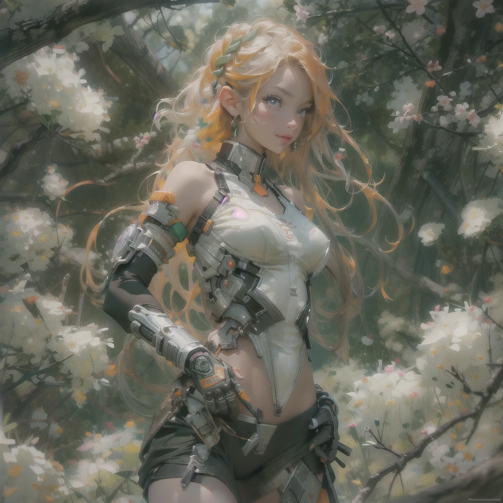 ((Create one girl + ye, (full height), (masterpiece, Best quality), (1 elf), (1 girl), (sexy), (One, bangs, dyed red hair) (White armor cyber skulls), (long black tights with gloves), (stands upright), (mysteriously))_((green:1.5, orange:1.1, white: 1.3, yellow:1.3))_ ((very sexy girl with dreadlocks, tattoos, bare parts of the body), (down jacket: 1.2, on the naked body, T-shirt, thong))_((Beautiful figure, half a turn 16+ years o) ,()), ( (small peach breasts, graceful figure, narrow waist, smooth hips), (long double braids), (tight braids), (braided hair), (dark hair), (red lips), (smile))_ ((Shiny skin :1.5, white skin, light skin: 1.5)), ((sexy), (cute))_((Fractals, lights, leaves, fog, cherry blossoms, circles background))_((Chiaroscuro, contrast , warm-cold), (atmospheric visualization), (best quality), (Virtual realism))_((Digital painting, anime style, cyberpunk), (best quality, 4k, high resolution, masterpiece: 1.2))((ultra detail ), (realistic, photorealistic, photorealistic: 1.37))_((Soft clear shapes, broad strokes, attention to detail))_((High quality, 16K | Ultra HD | Full HD)).