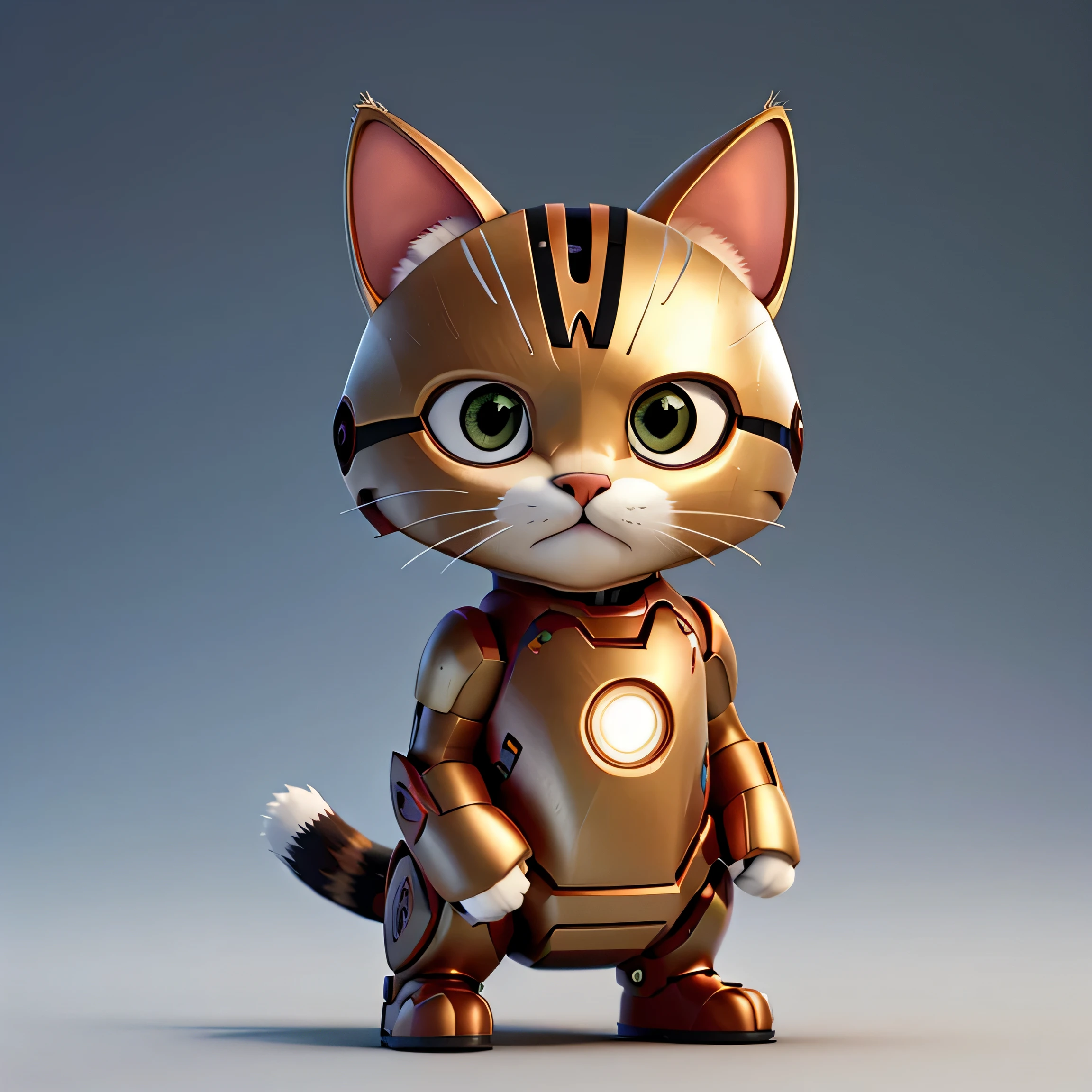 Make a picture of a Cat as Iron man. Profile picture as a mugshot. High quality