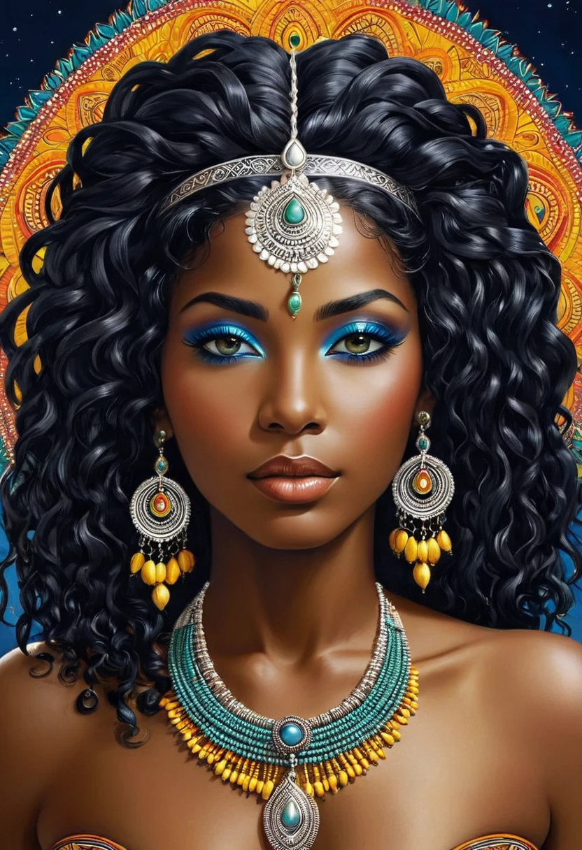 A spiritual goddess. she is black, ela tem belos cabelos brancos, uma divindade soberana da paz.
