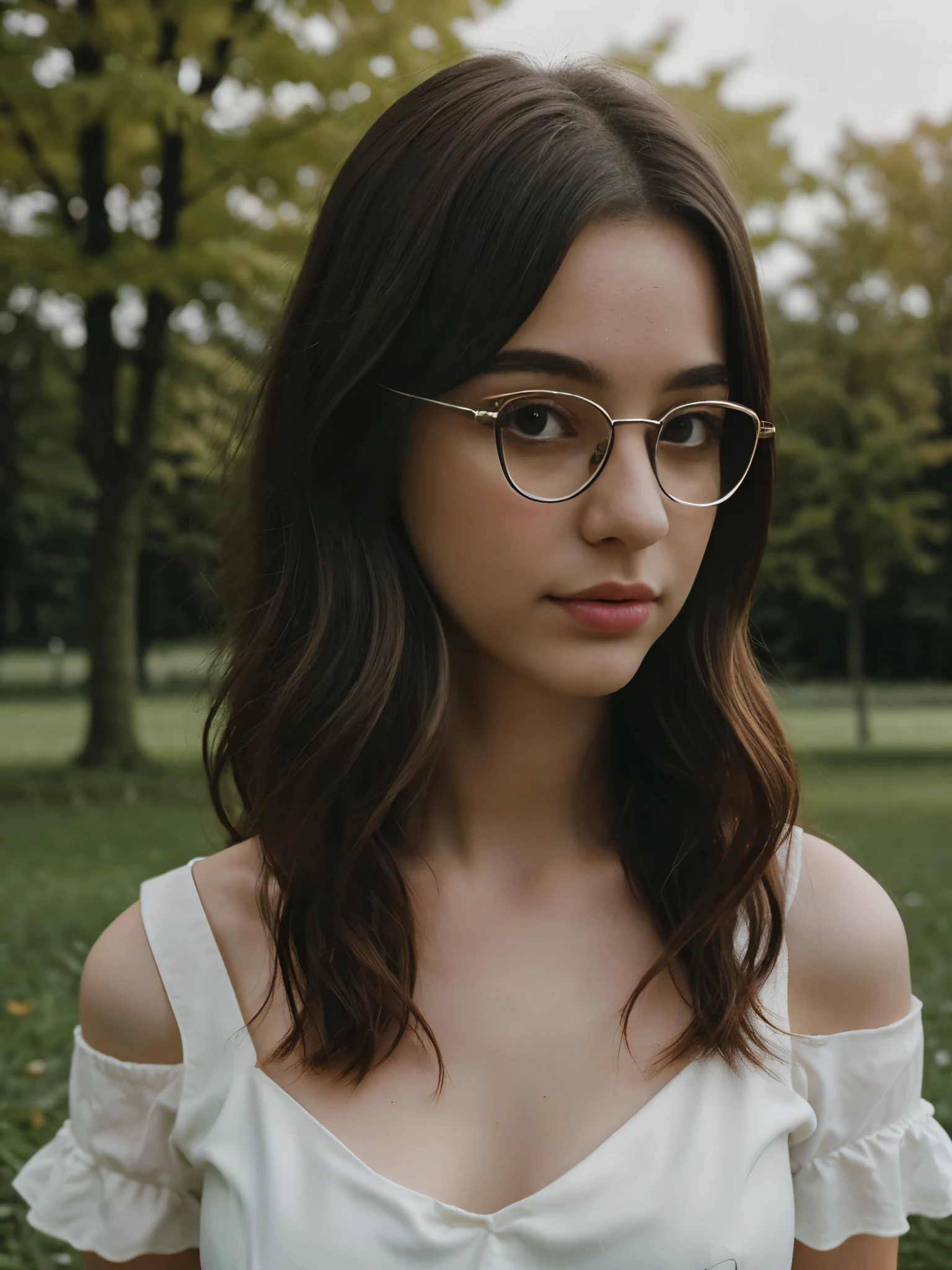 1girl, sweet cute girl in a park, reifes Weibchen, Meisterwerk, Herrin, goddess,kurzes Haar ,((violettes Haar)),glasses