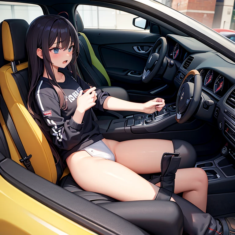 A masturbating in a sport car