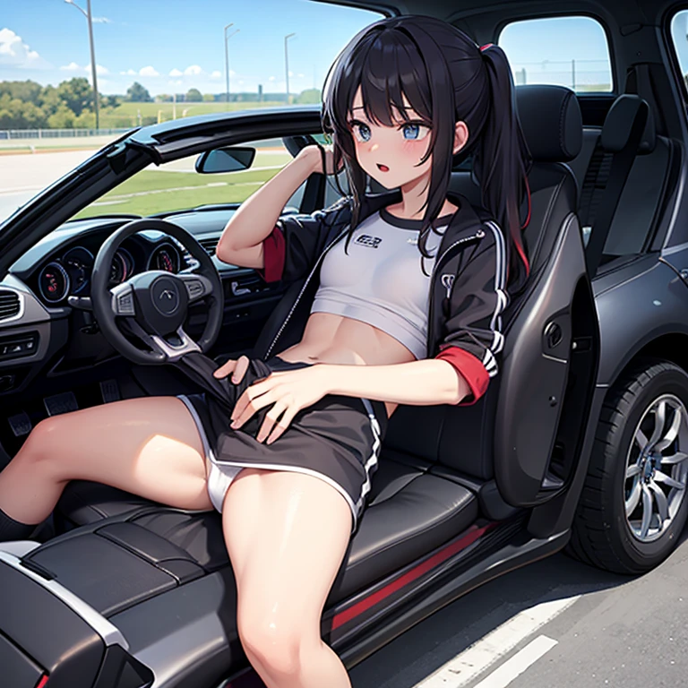 A masturbating in a sport car
