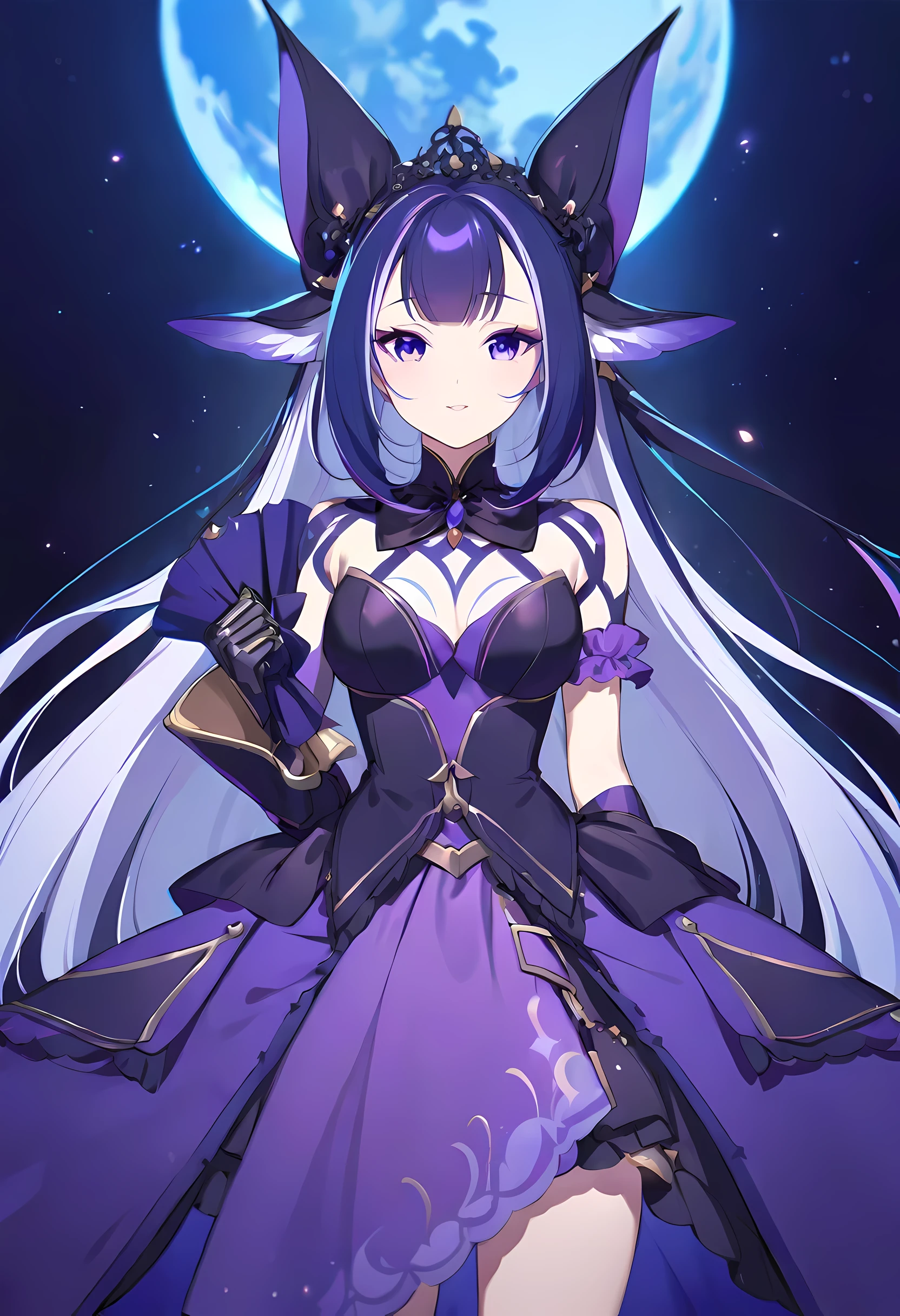 ((shylily)),Anime girl in purple skirt holding umbrella in dark room, Moon themed clothing, fantasy costumes, rococo cyberpunk, Elegant Gothic Princess, black and purple clothing, gothic shoujo anime girl, Astral Witch Clothes, lolita fashion, ((beautiful fantasy queen)), Charming hypnotic woman, Dress up in dreamy formal attire, lulua workshop, fairy tale core, I'm going